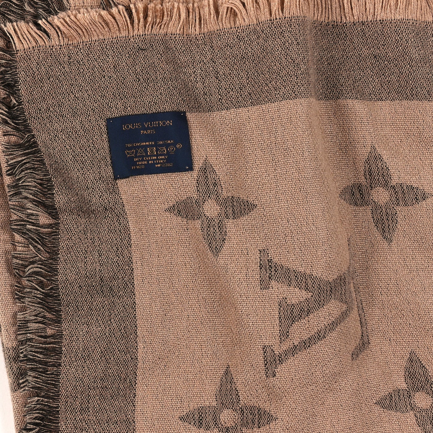Cashmere Silk Monogram Giant Shawl Beige