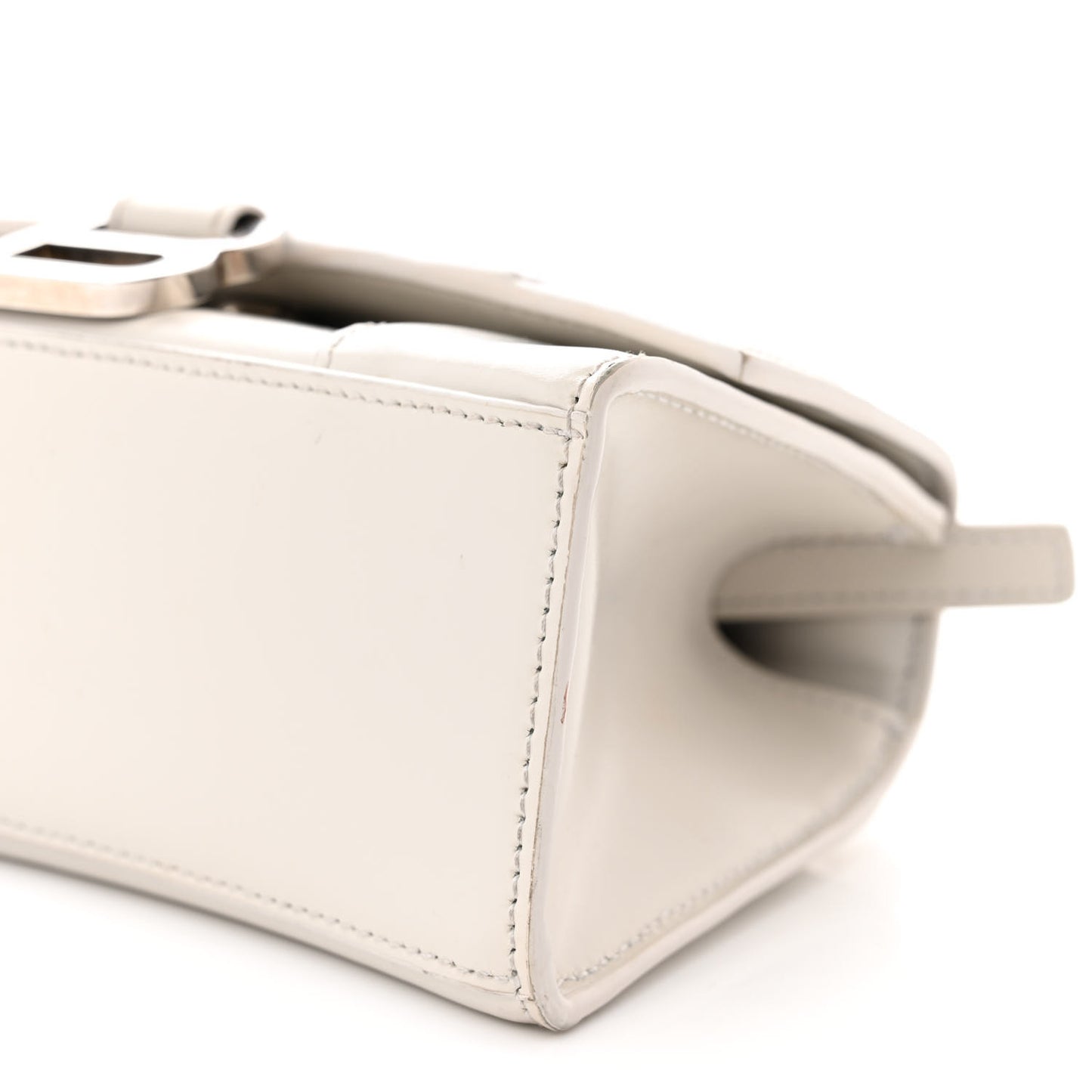 Shiny Box Calfskin Hourglass Top Handle Bag XS Chalky White