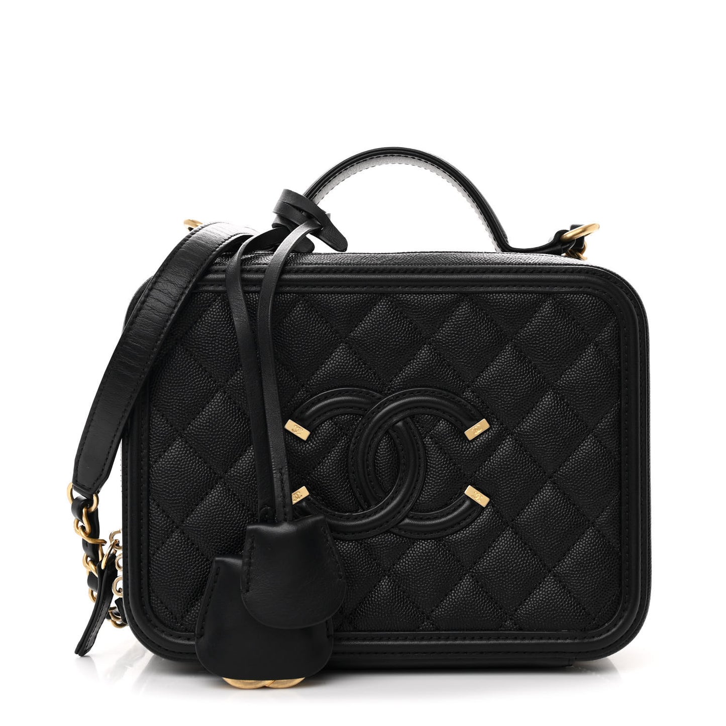 Caviar Quilted Medium CC Filigree Vanity Case Black