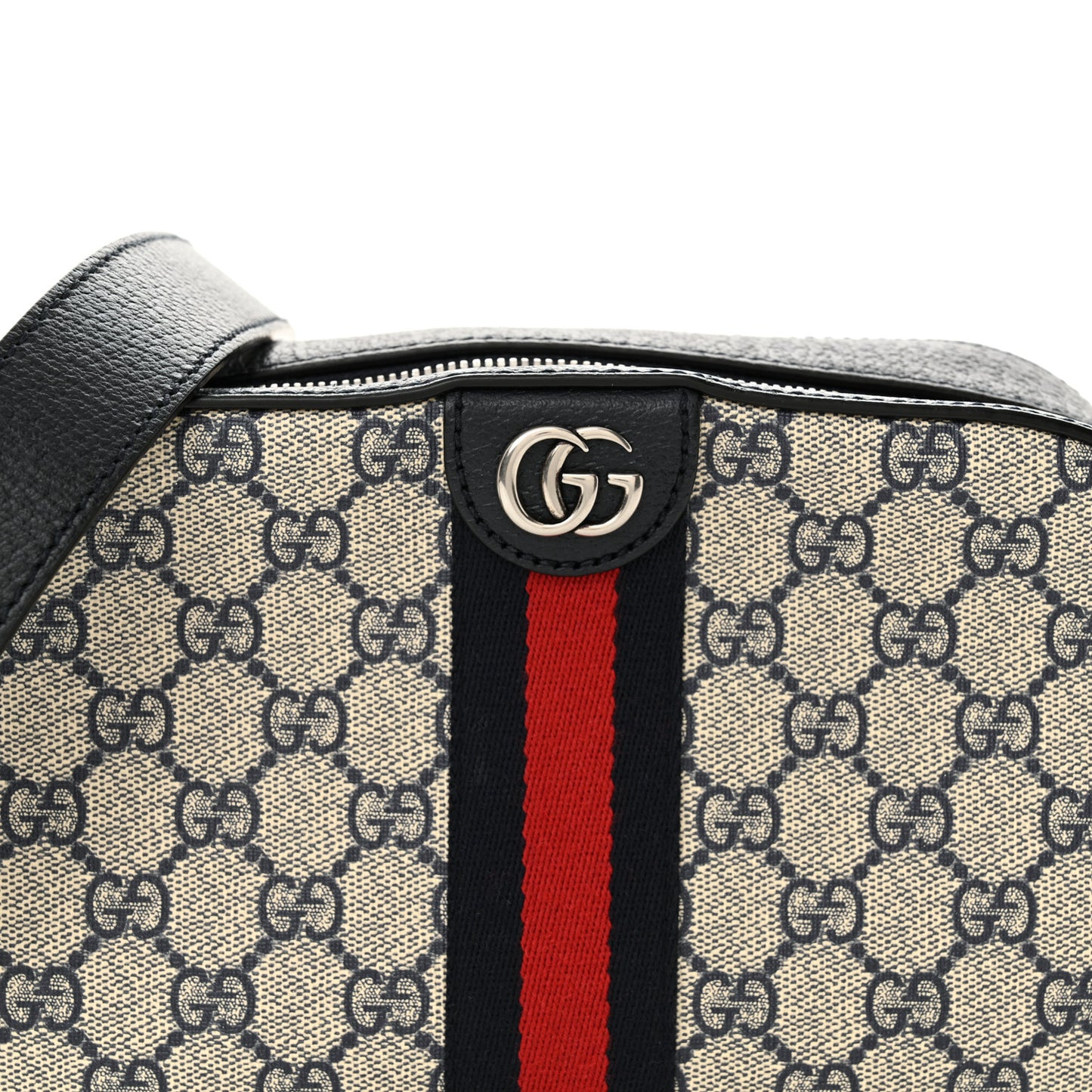 GG Supreme Monogram Textured Dollar Calfskin Web Small Ophidia Camera Bag Beige Blue