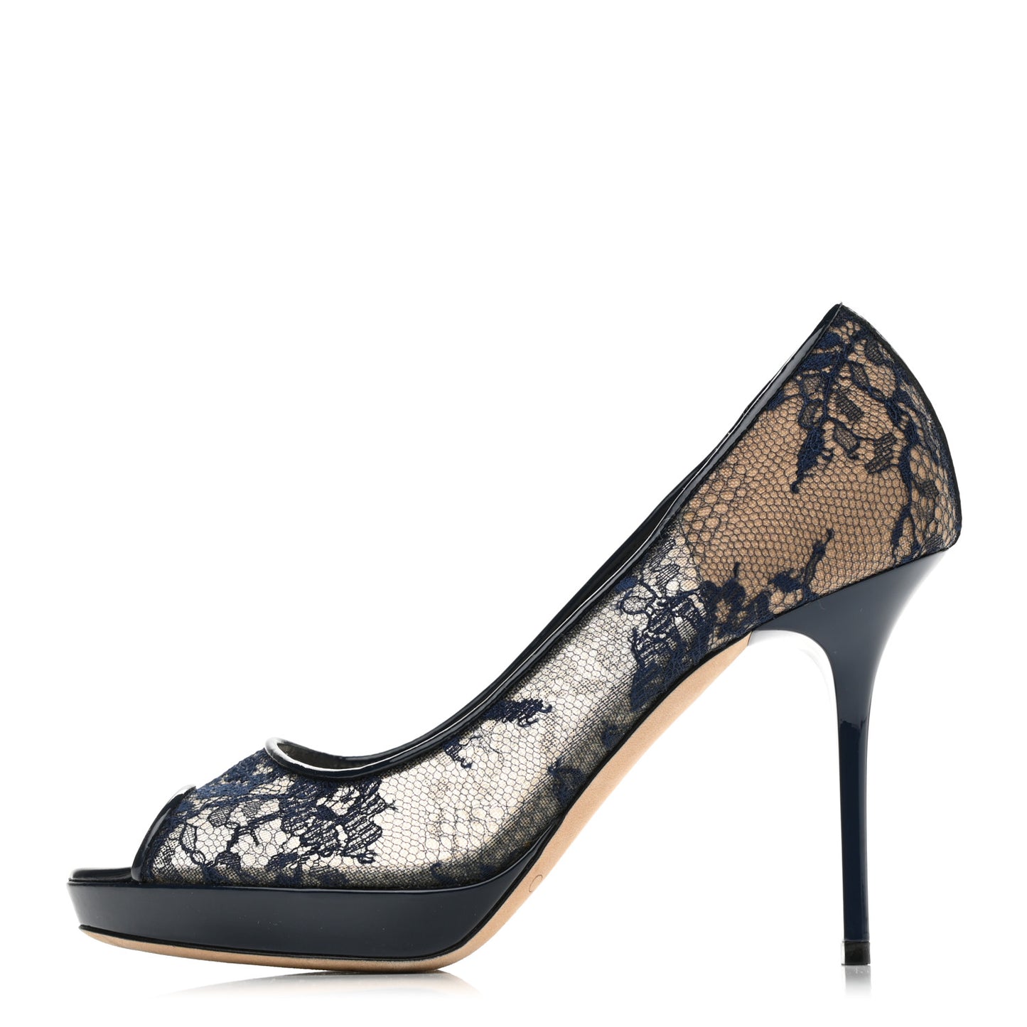 Lace Patent Luna Peep Toe Pump 36 Black