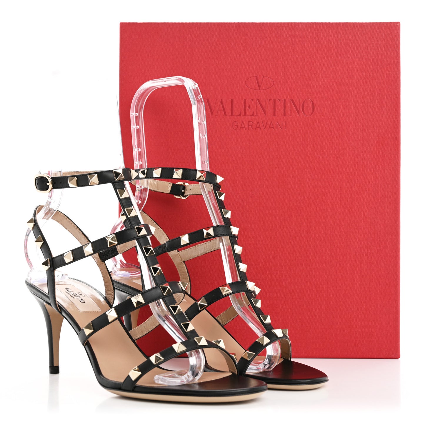Calfskin Nappa Rockstud Gladiator 70mm Sandals 38.5 Black