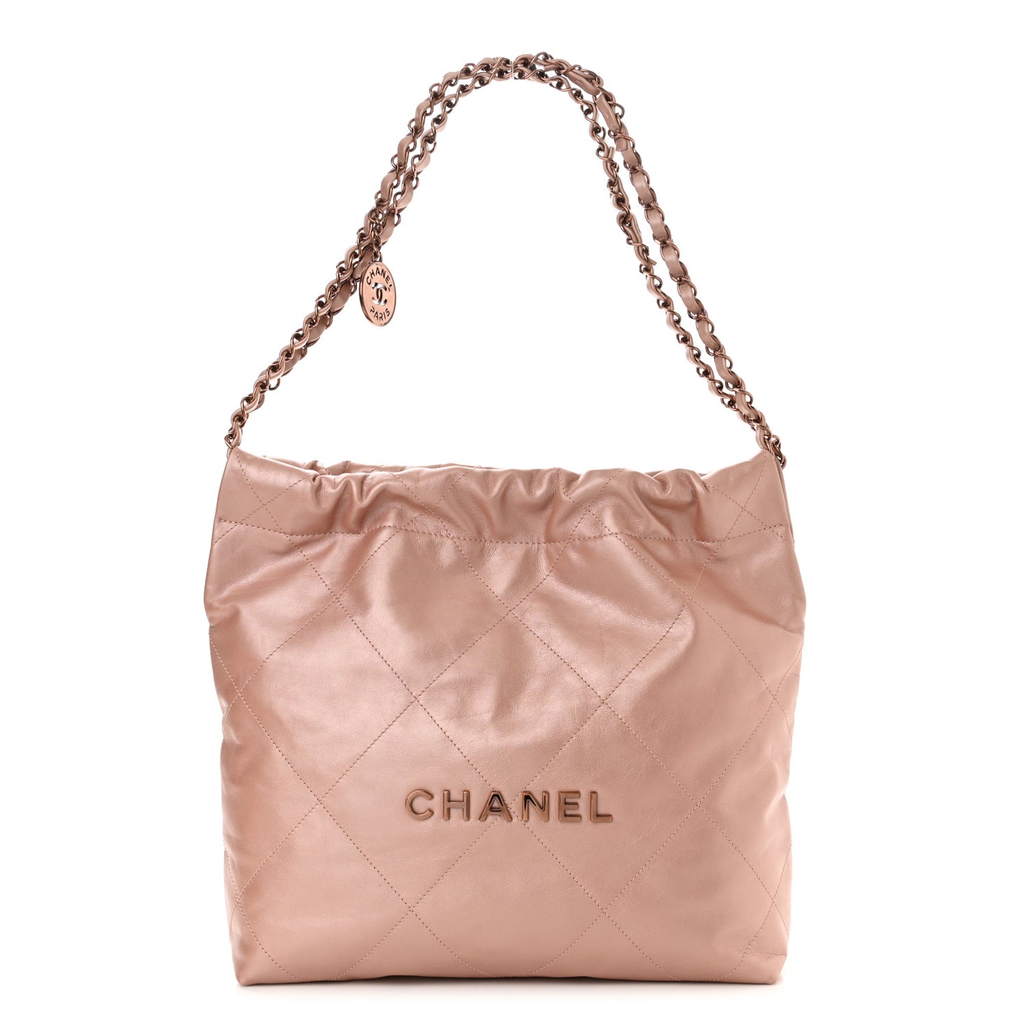 Metallic Calfskin Quilted Small Chanel 22 Pink