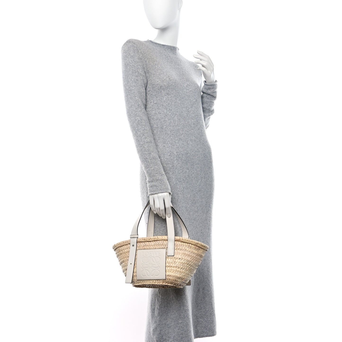 Raffia Small Basket Tote Bag Natural White