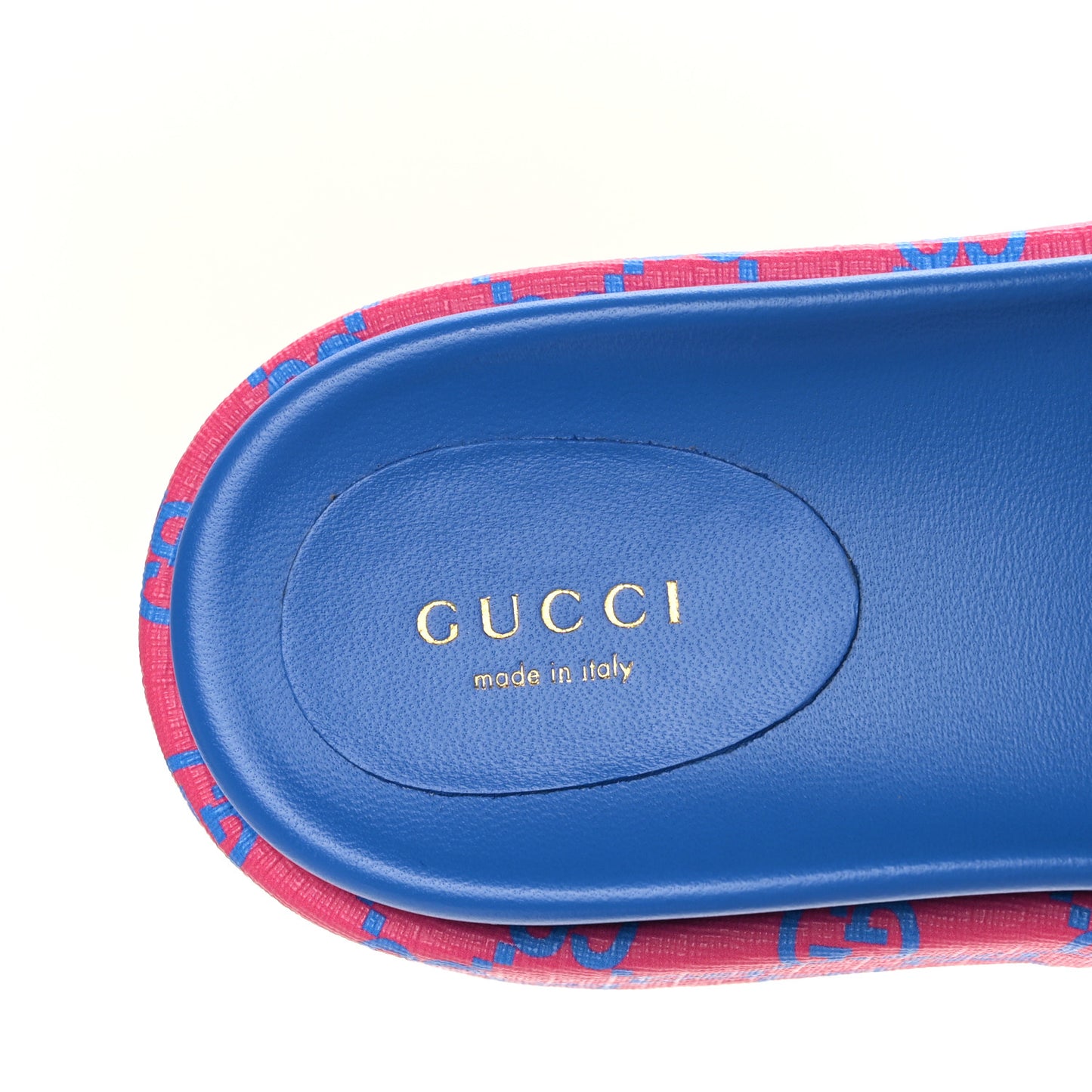 GG Supreme Joy Monogram Angelina Platform Slide Sandals 38 Fuxia Blue
