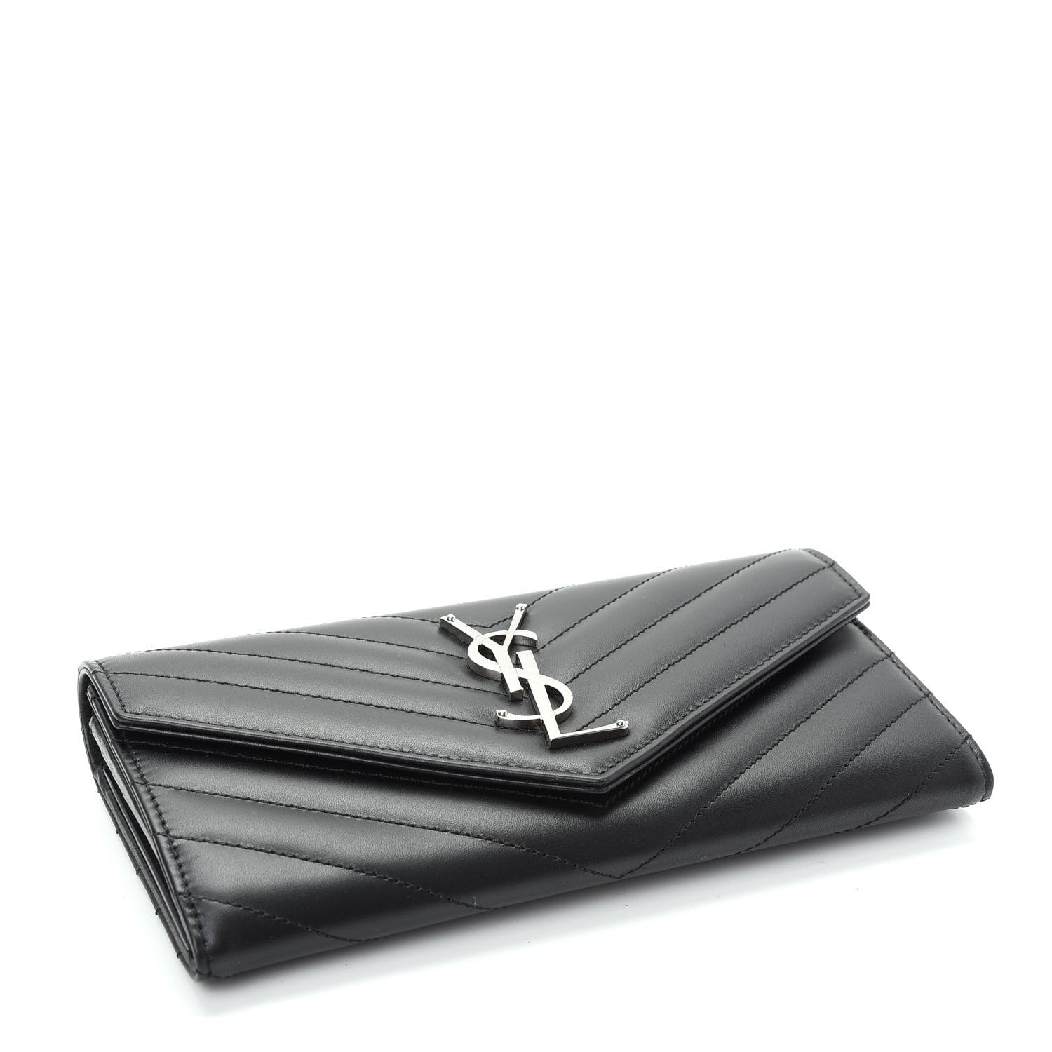 Saint Laurent Calfskin Matelasse Chevron Monogram Flap Wallet Black 4 of 8