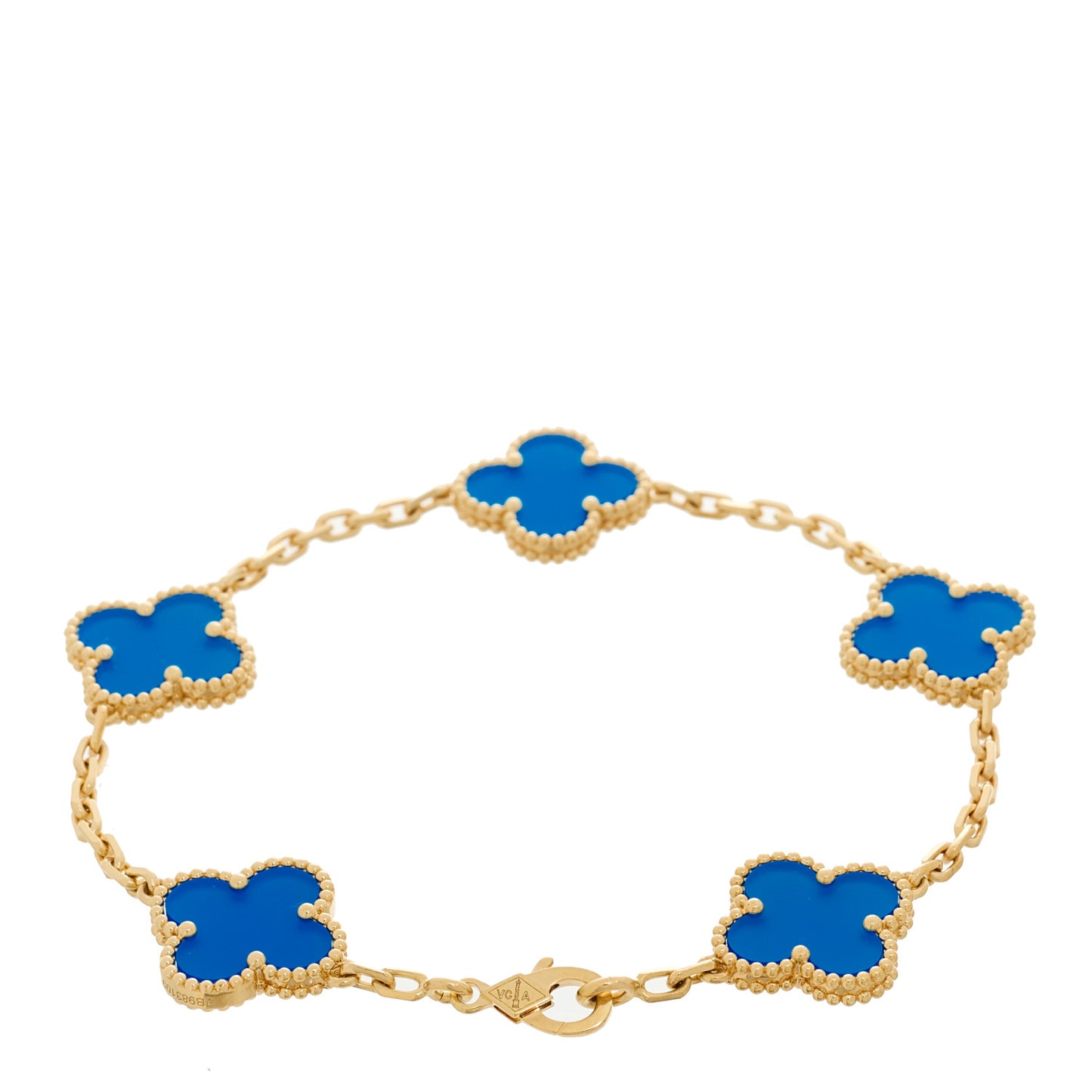 18K Yellow Gold Blue Agate 5 Motifs Vintage Alhambra Bracelet