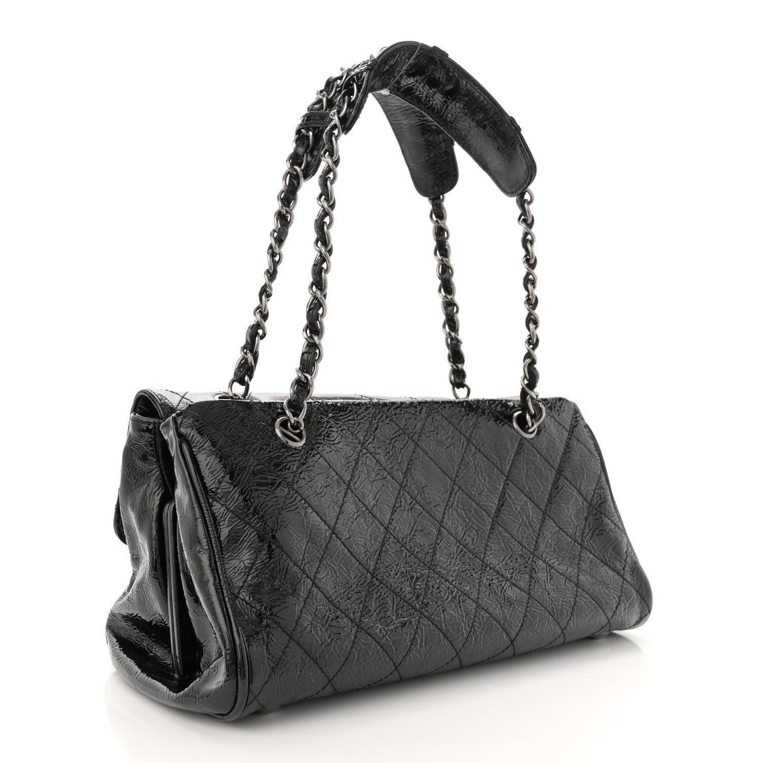 Chanel Distressed Patent Quilted Small Ritz Flap Bag Black 3 of 11