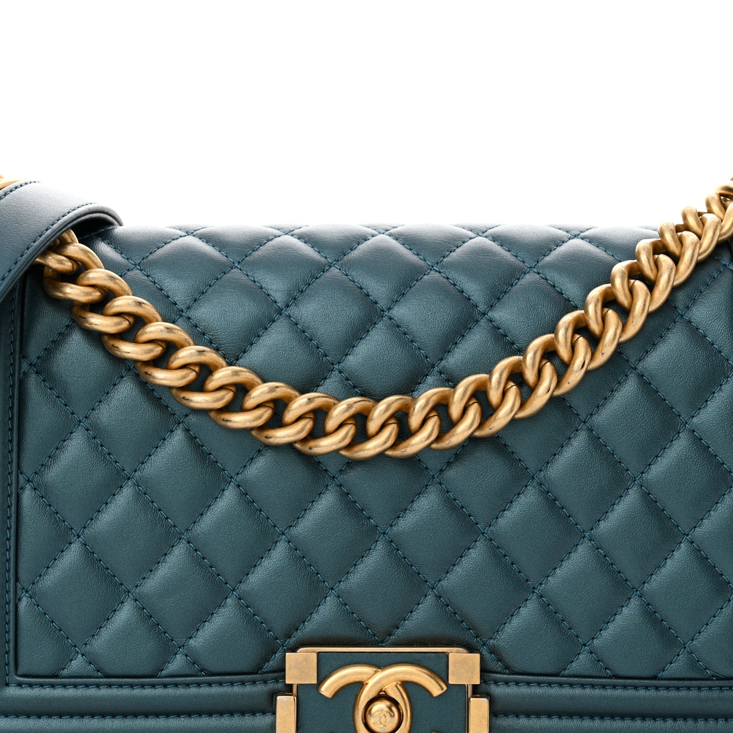 Metallic Calfskin Quilted Medium Boy Flap Blue