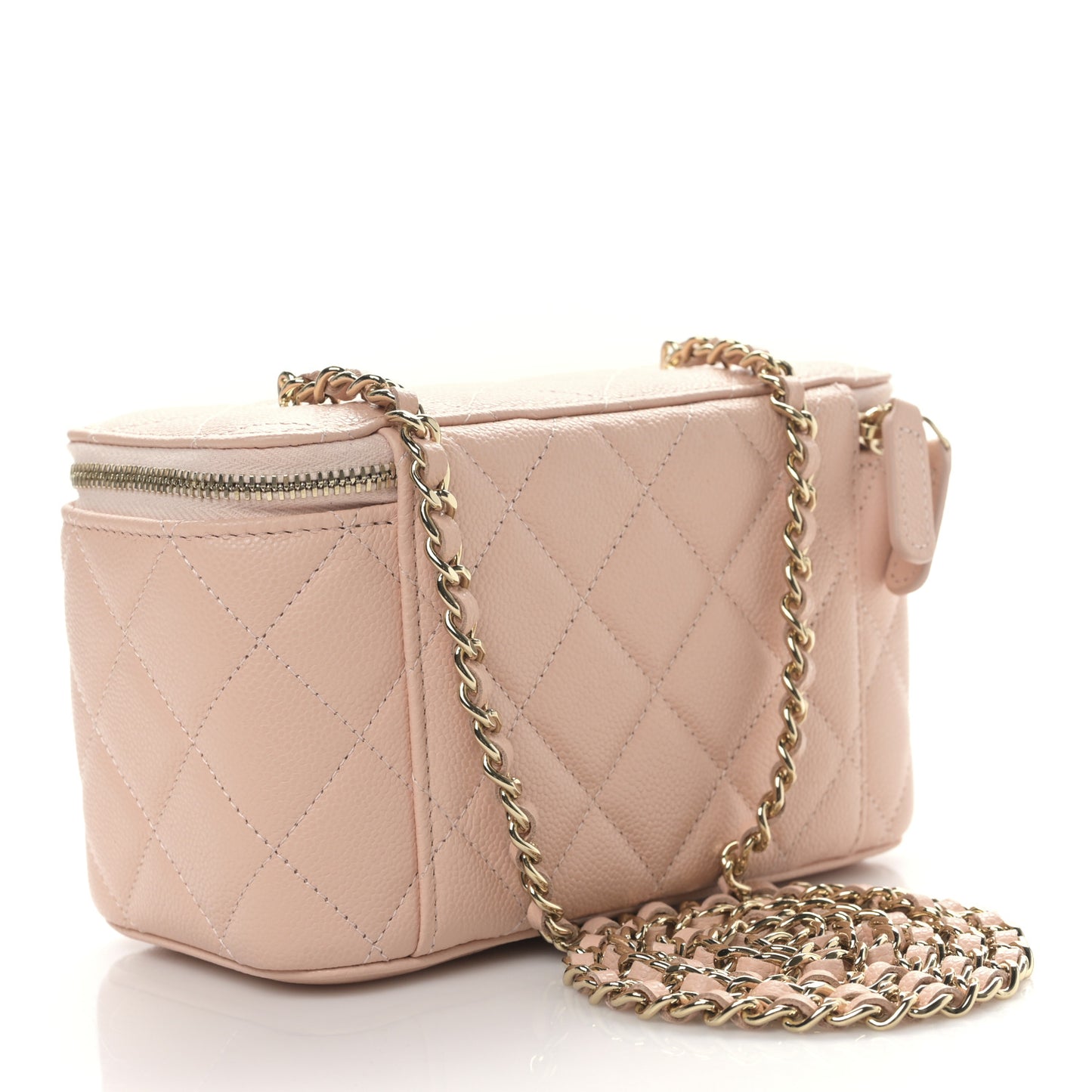 Caviar Quilted Small Vanity Case With Chain Light Beige