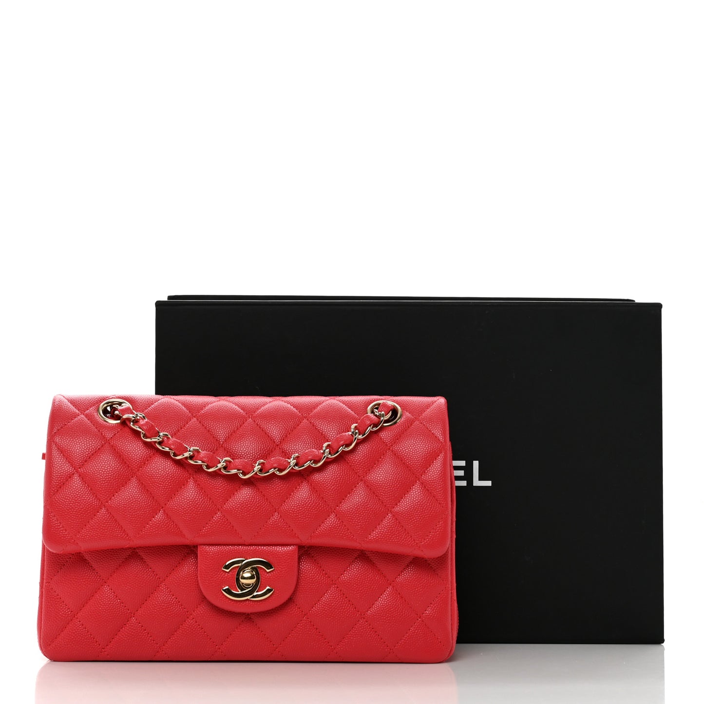 Caviar Quilted Small Double Flap Red
