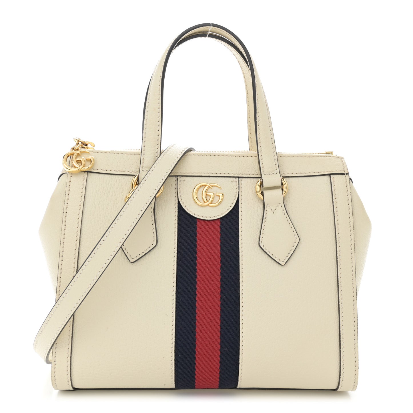 Textured Calfskin Web Small Ophidia Tote Bag Mystic White