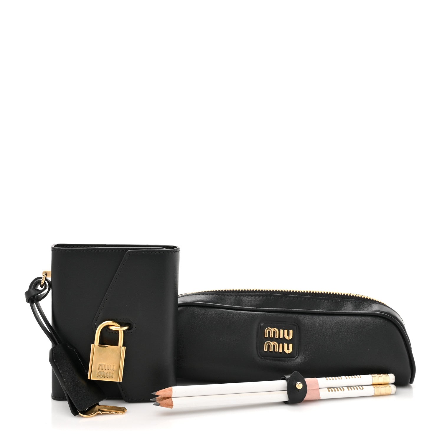 Miu Miu Nappa Diary Pencil Case Set Black 1572279 – FASHIONPHILE