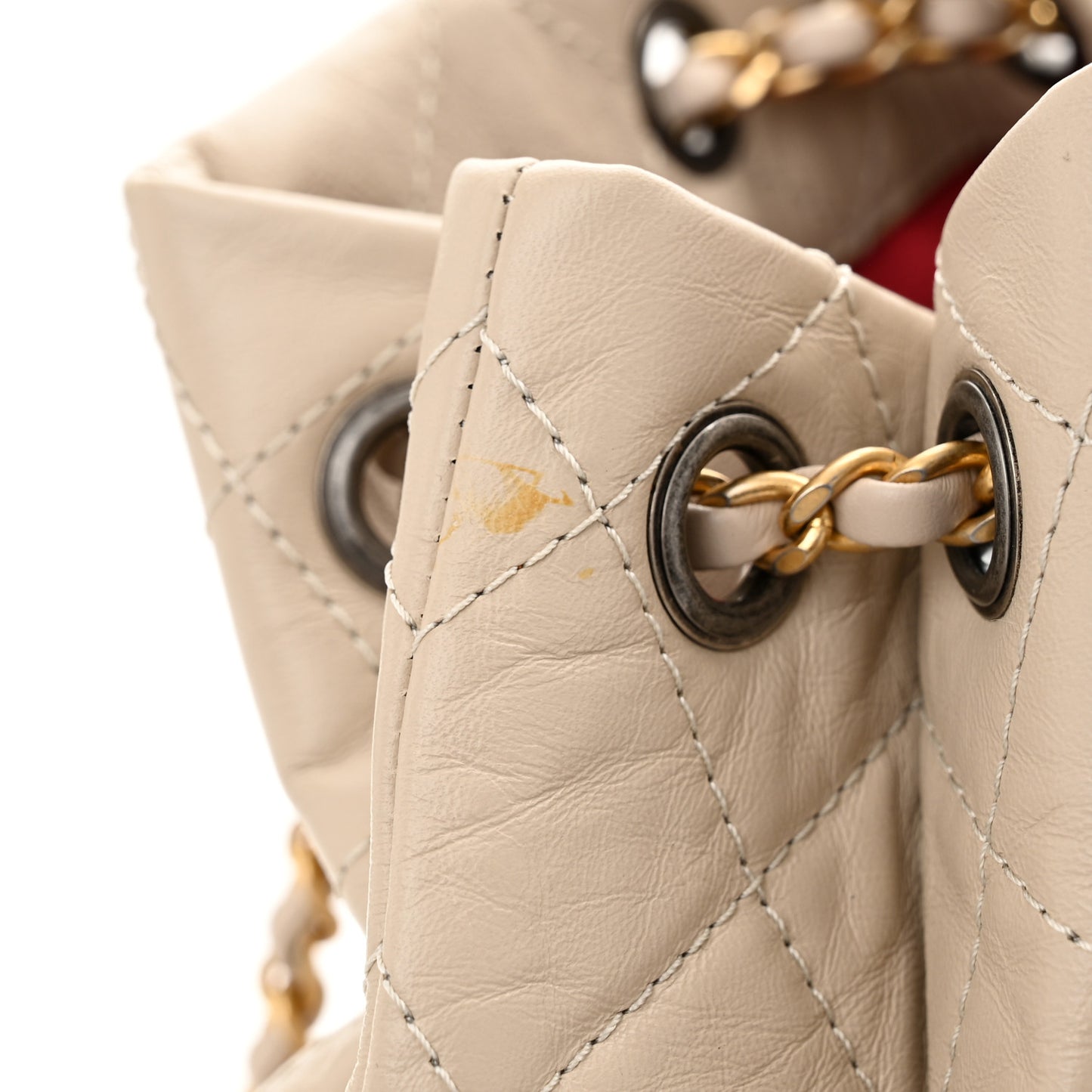 Aged Calfskin Quilted Small Gabrielle Backpack Beige