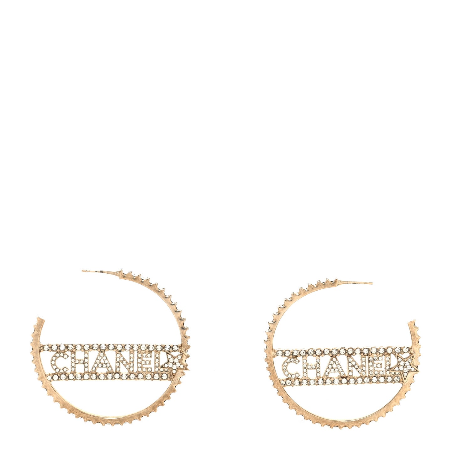 Metal Crystal CC Star Logo Hoop Earrings Gold
