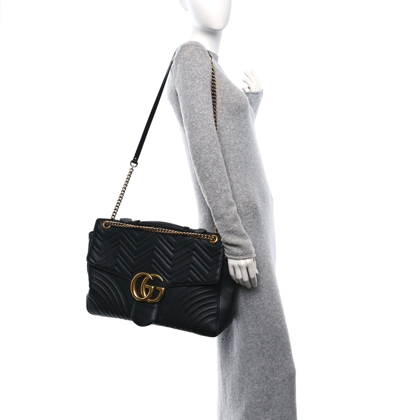 Calfskin Matelasse Maxi GG Marmont Top Handle Shoulder Bag Black