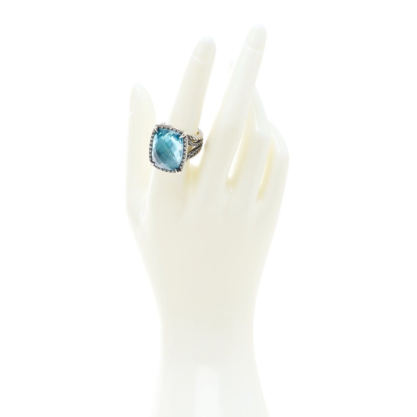 Darkened Sterling Silver Diamond Blue Topaz 20mm Chatelaine Ring 56 7.5