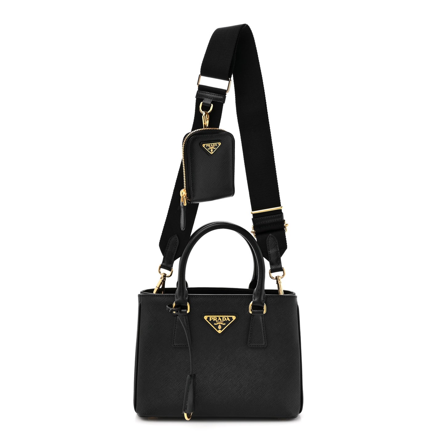Saffiano Lux Micro Galleria Shoulder Bag Black