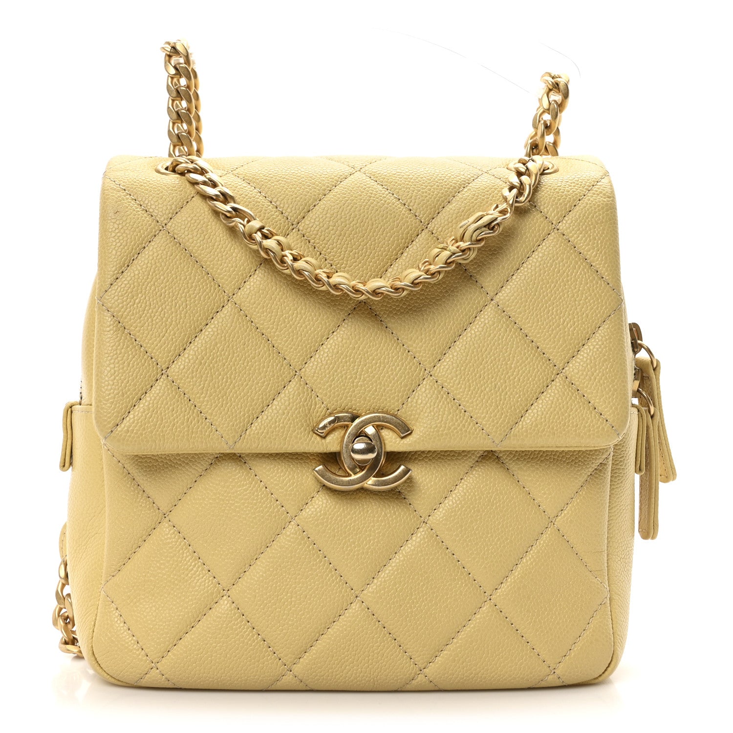 Chanel Shiny Caviar Quilted Chain Melody Backpack Yellow 1736117