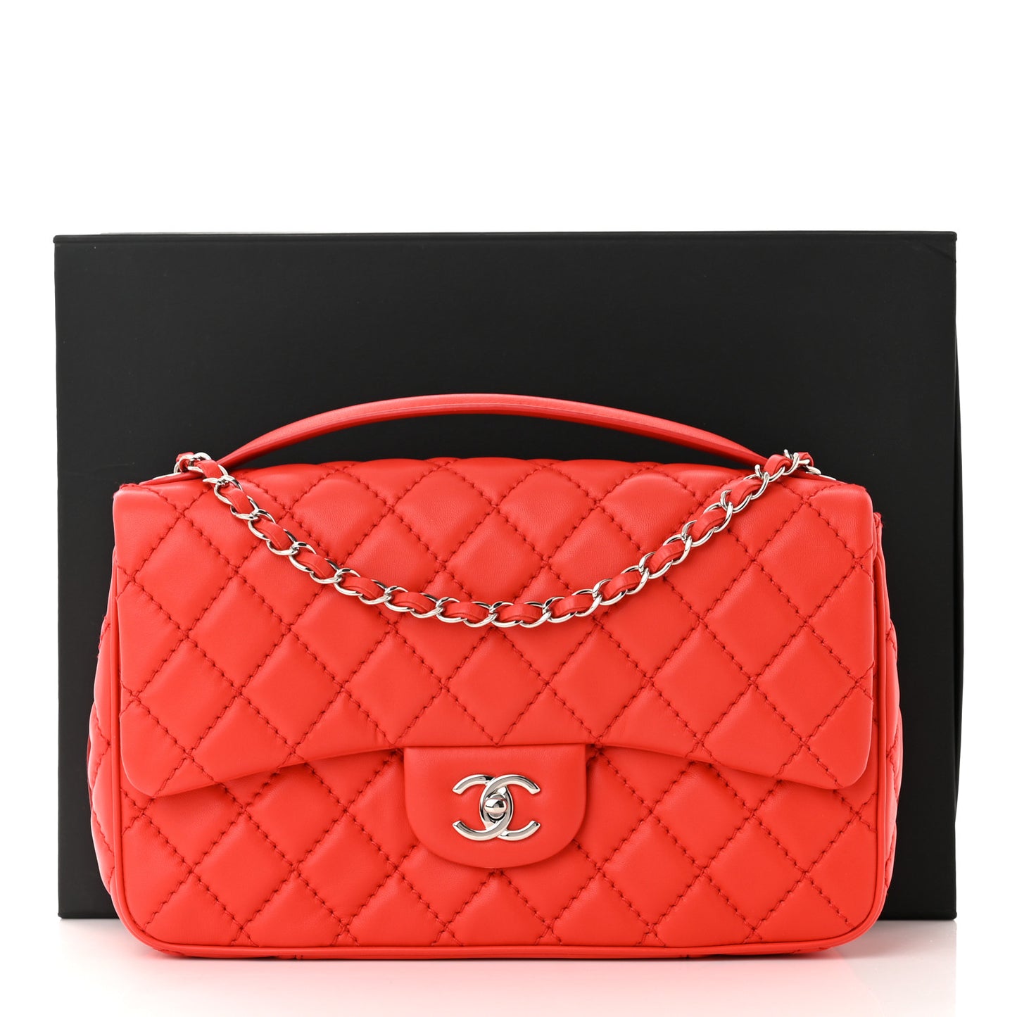 Lambskin Quilted Easy Carry Jumbo Flap Red