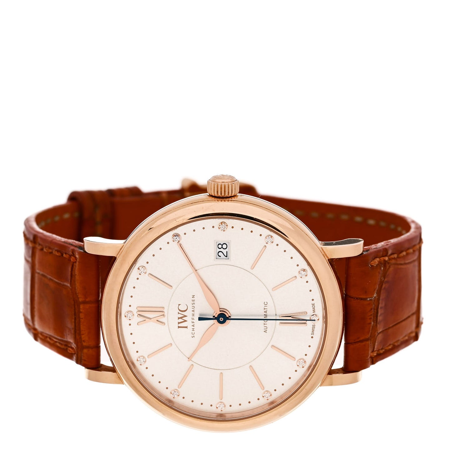 18K Rose Gold Alligator Diamond 37mm Portofino Automatic Watch IW458116