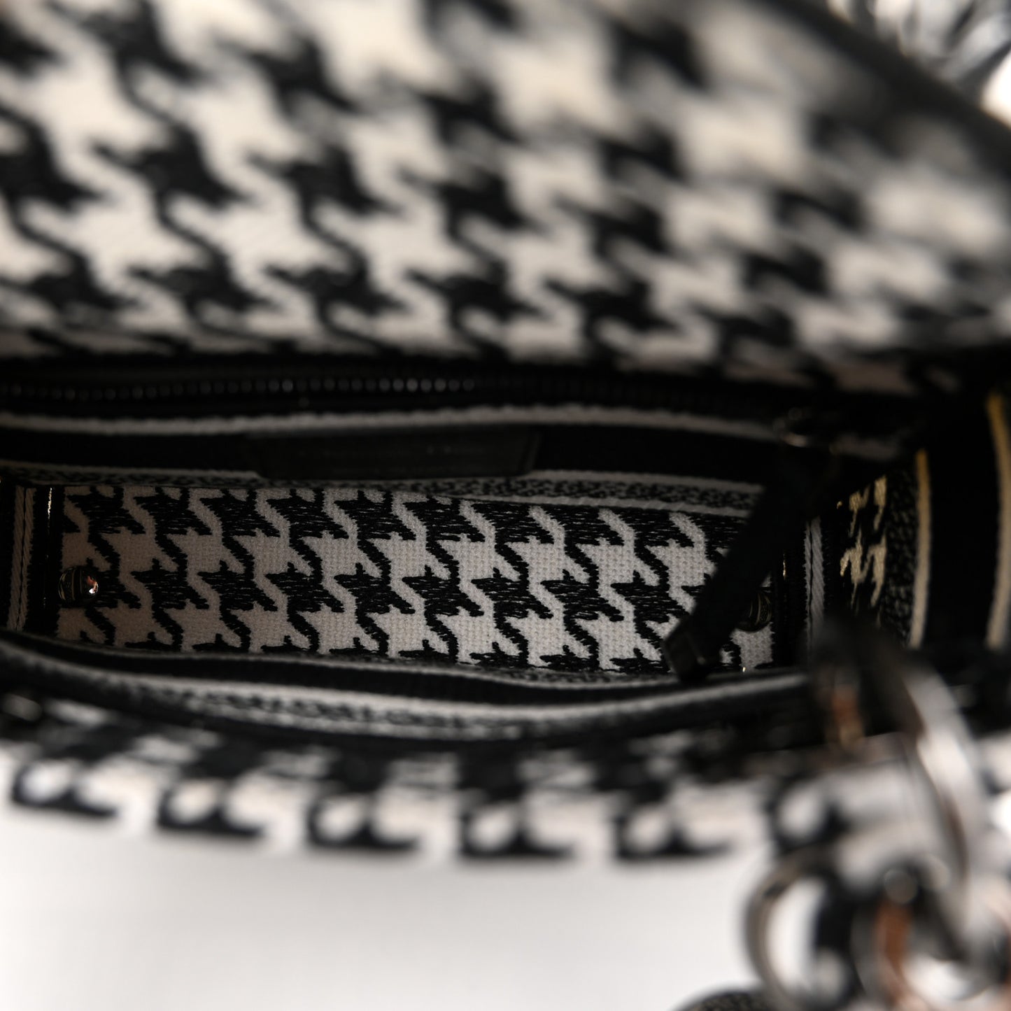 Canvas Houndstooth Embroidered Mini Lady D-Lite Black White