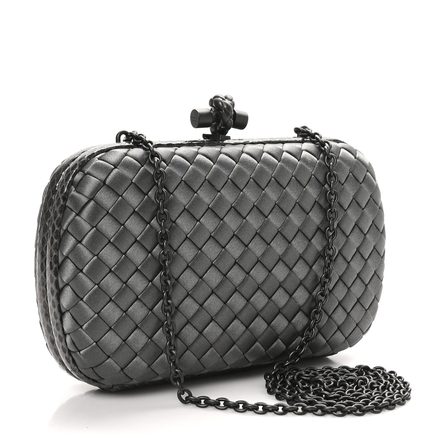 Satin Ayers Intrecciato Chain Knot Clutch Grey