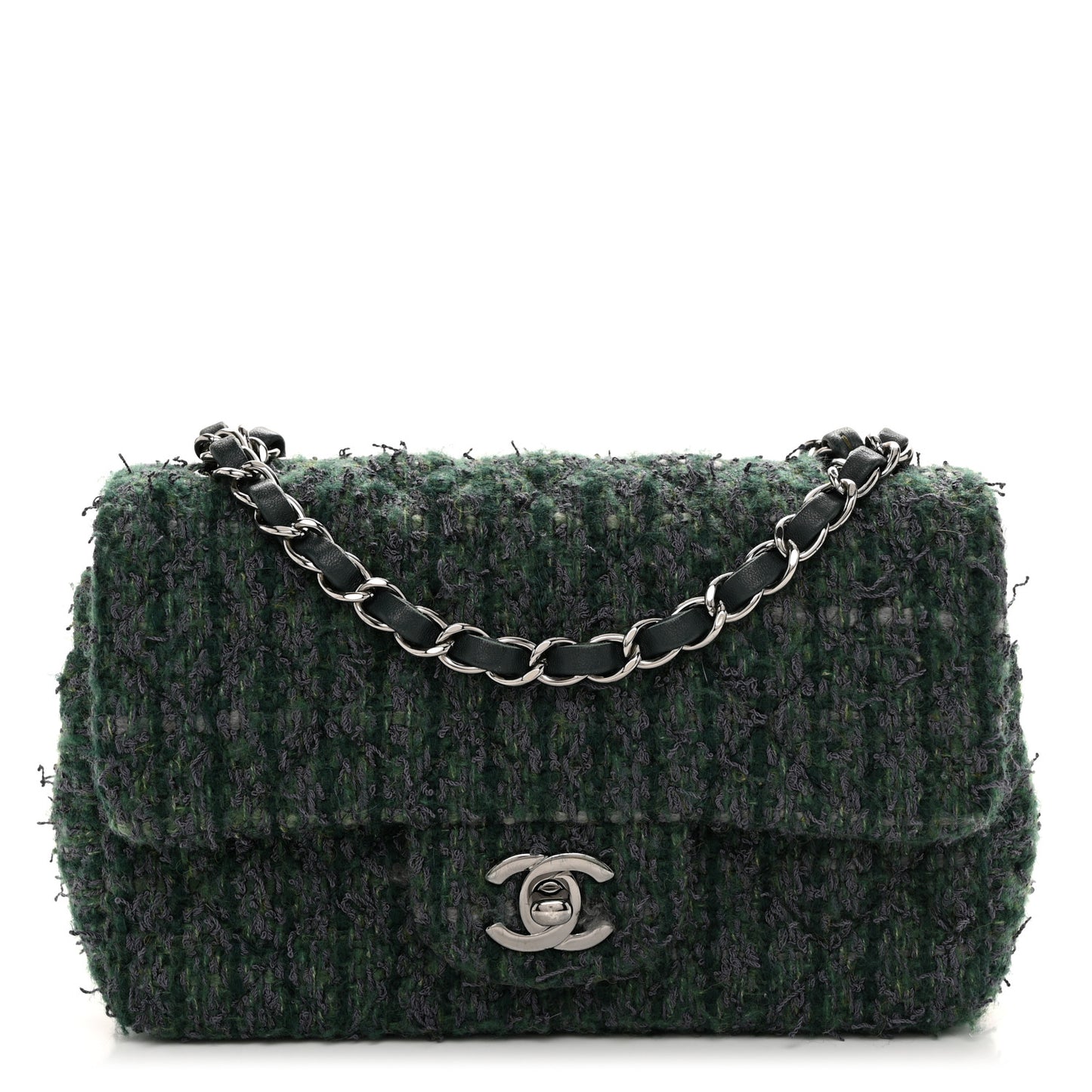 Wool Tweed Quilted Mini Rectangular Flap Green