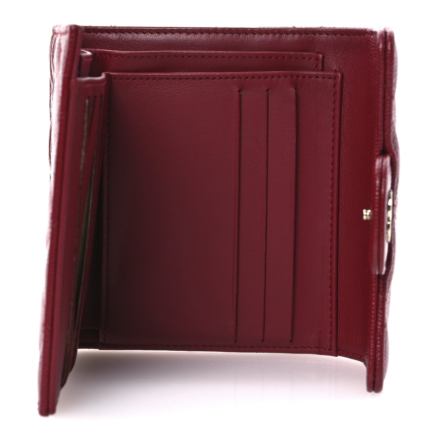 Caviar Quilted Compact Flap Wallet Dark Red