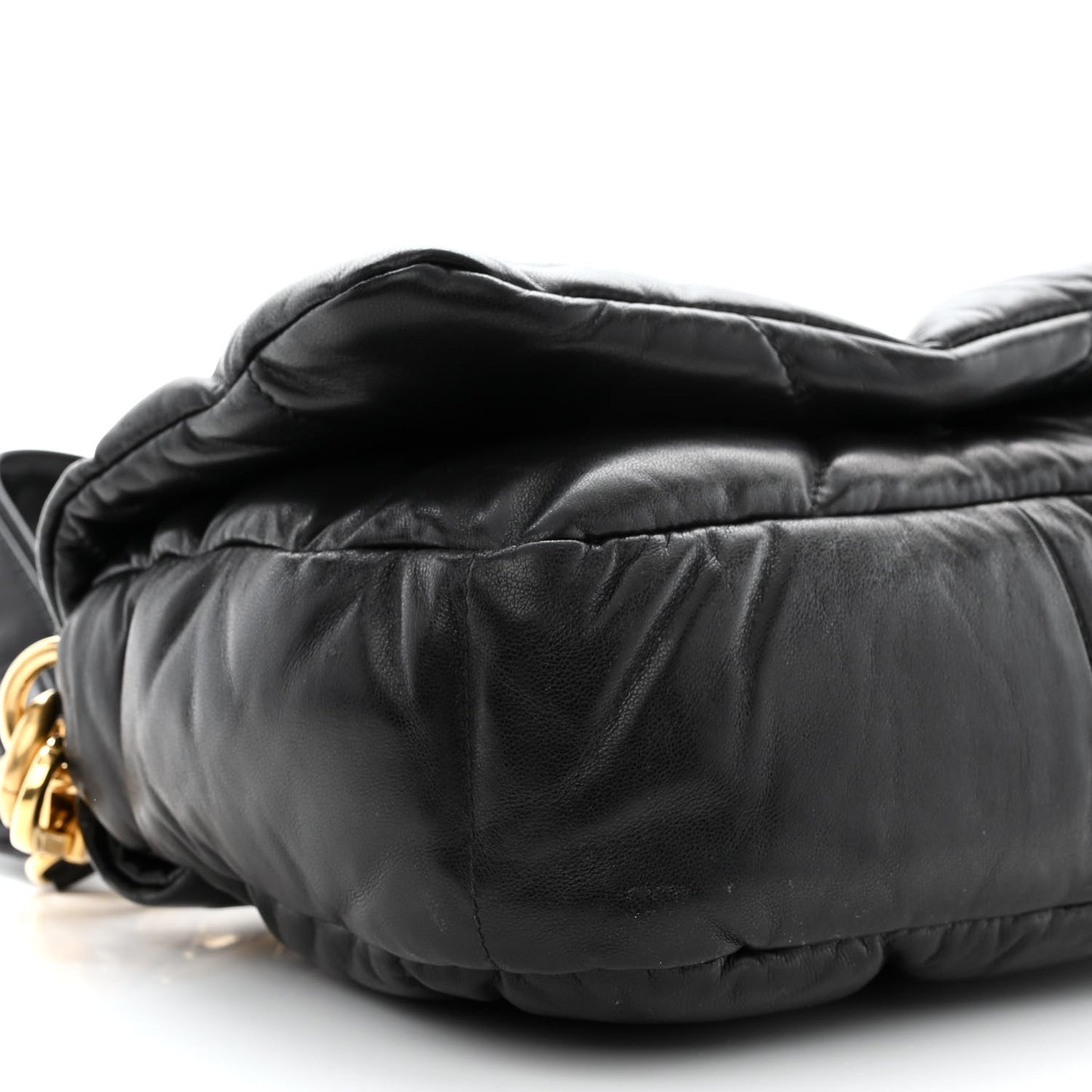 Nappa Soft Padded Logo Embossed Triangle Quilted Small Shoulder Bag Black