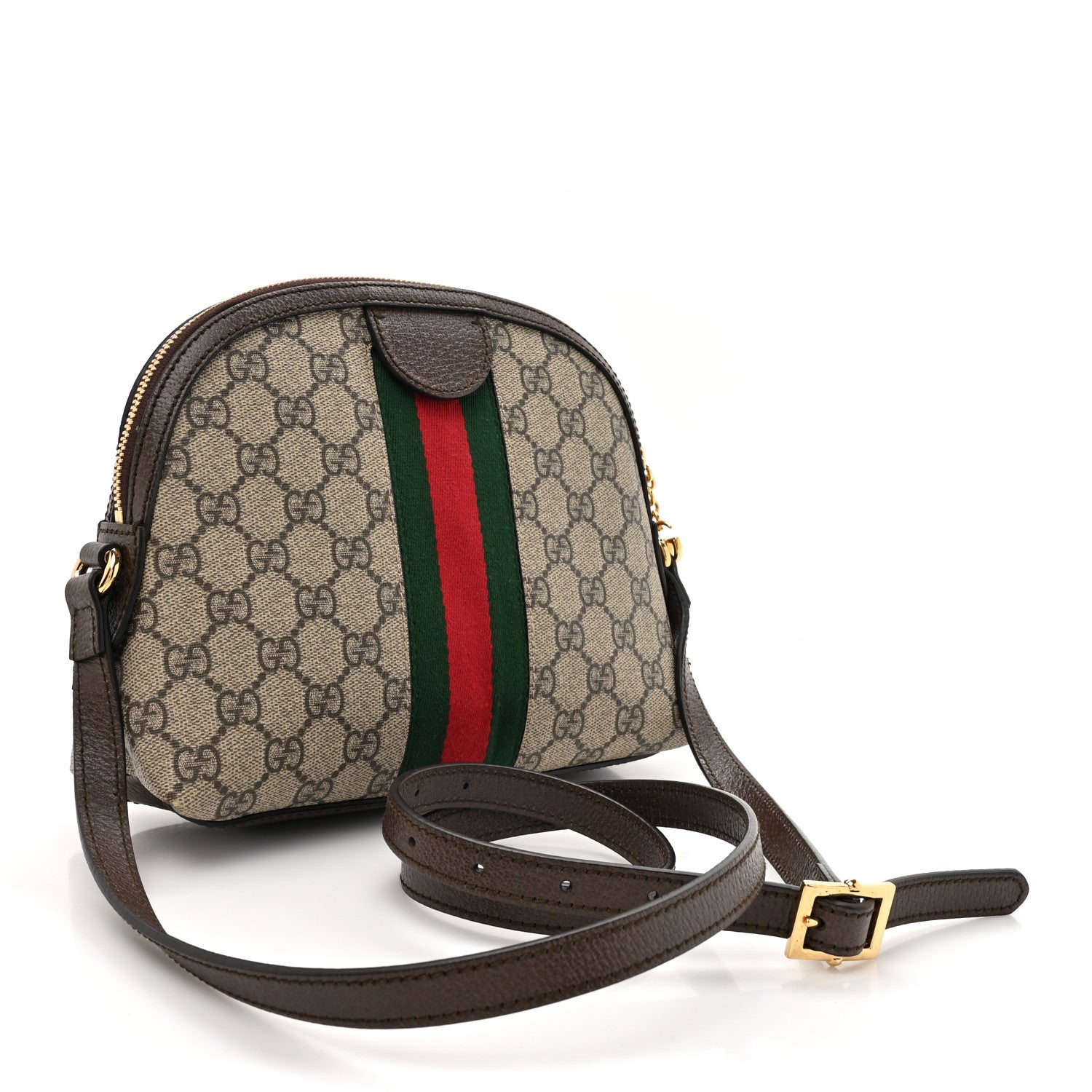 Gucci GG Supreme Monogram Textured Dollar Calfskin Web Small Ophidia Dome Shoulder Bag Beige Ebony New Acero 3 of 10