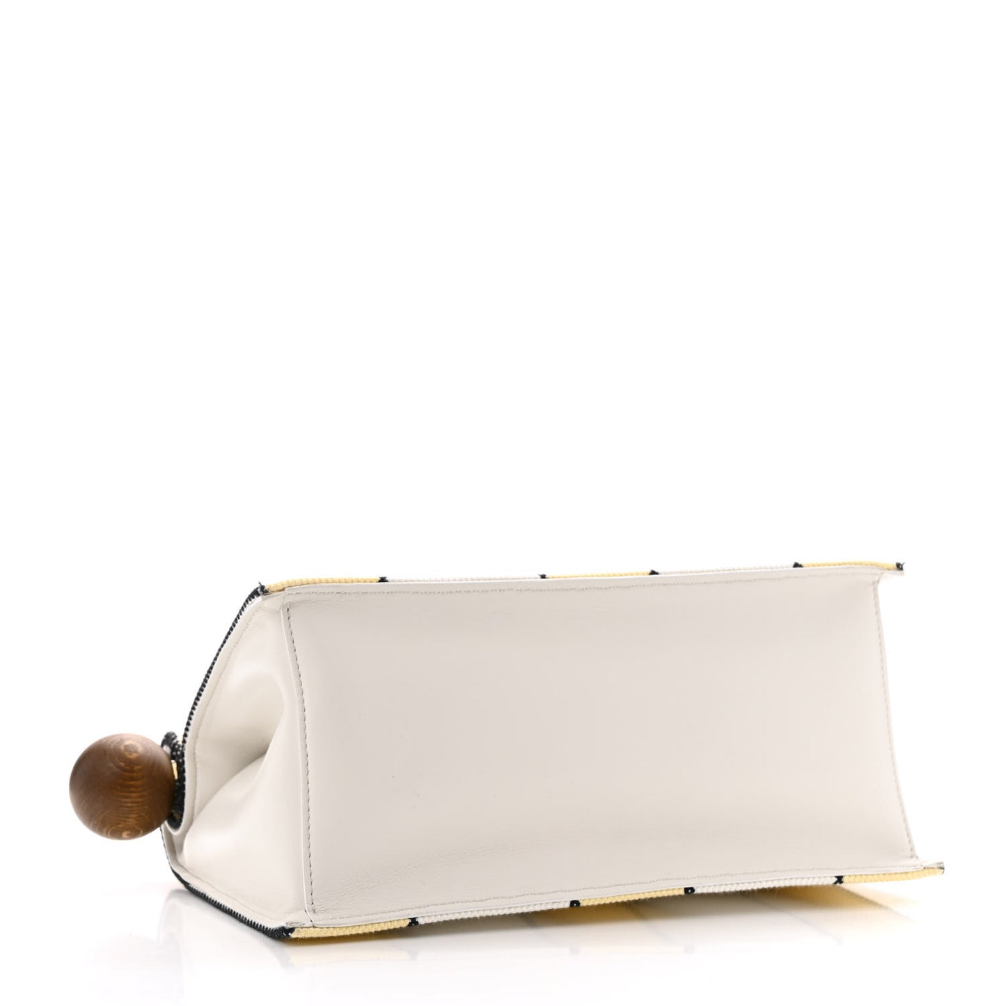 Cotton Canvas Striped La Rond Carre Take Out Clutch White Yellow