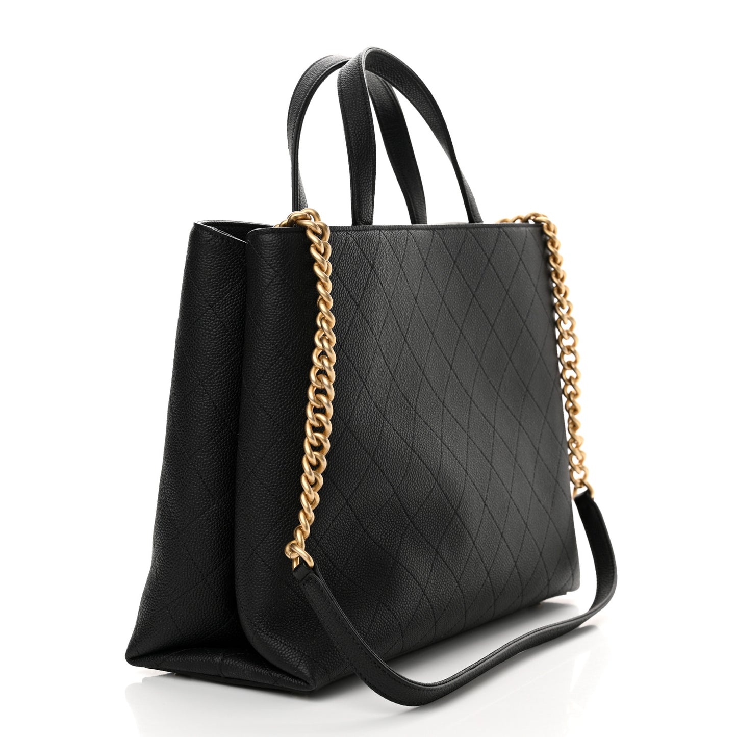 Caviar Stitched Large Shopping Tote Bag Black