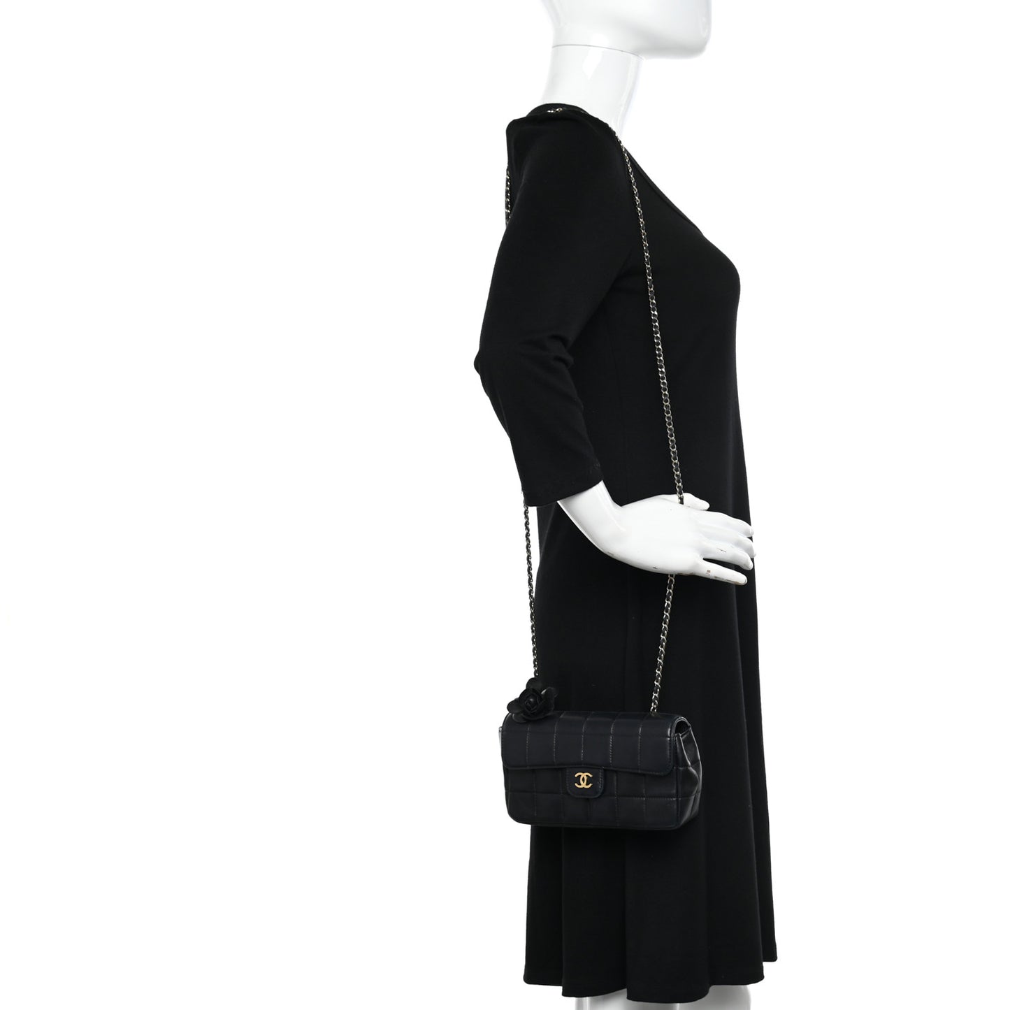 Lambskin Quilted Mini Chocolate Bar Camellia Flap Black