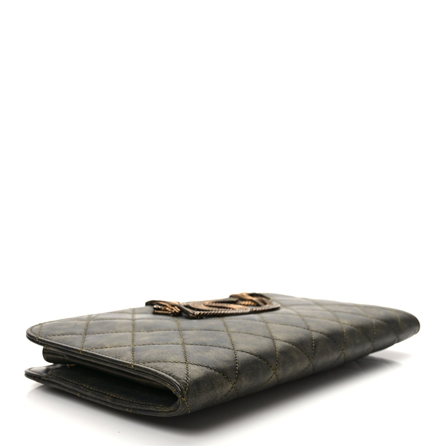 Calfskin Quilted Chain CC Chain Clutch Dark Gold