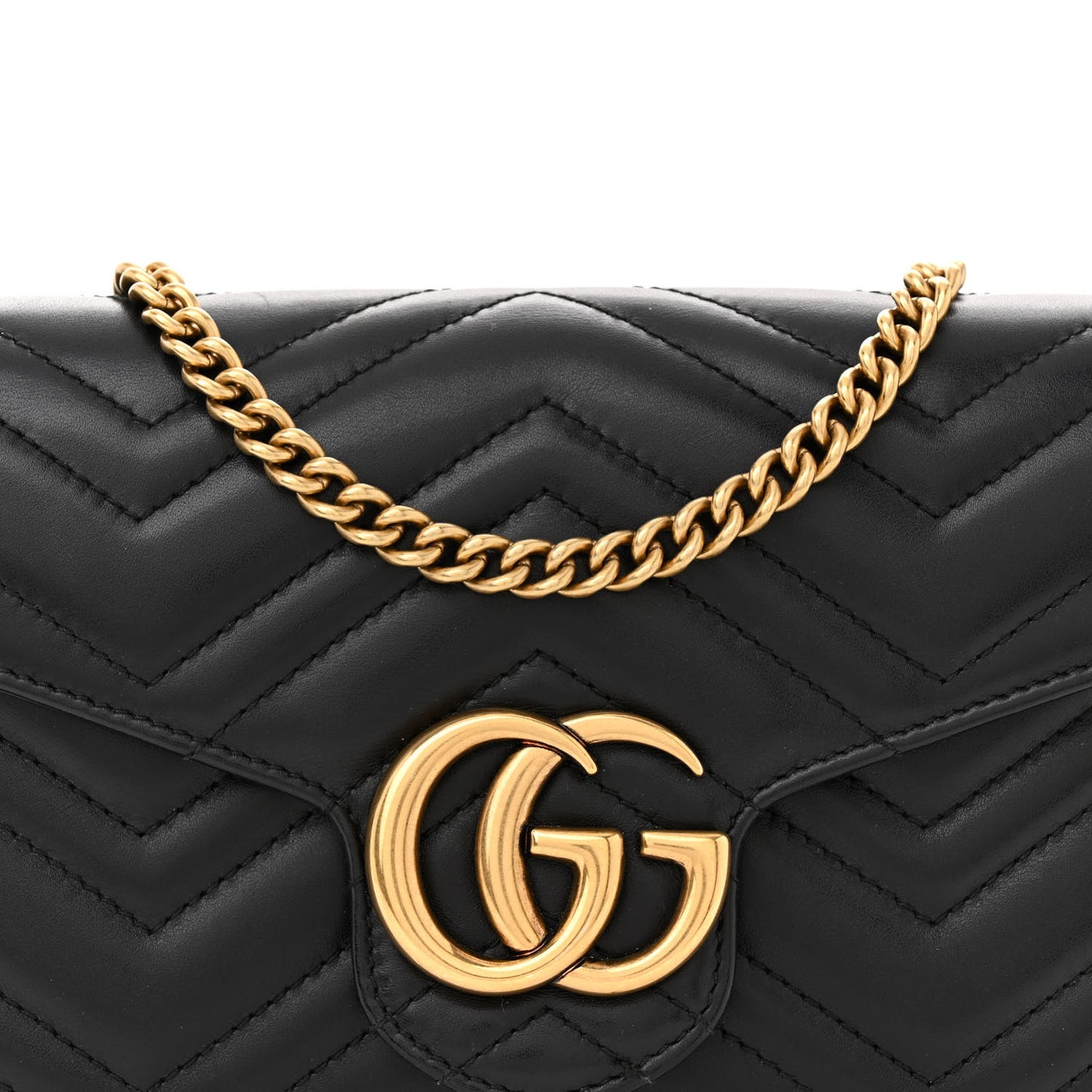 Calfskin Matelasse GG Marmont Chain Wallet Black