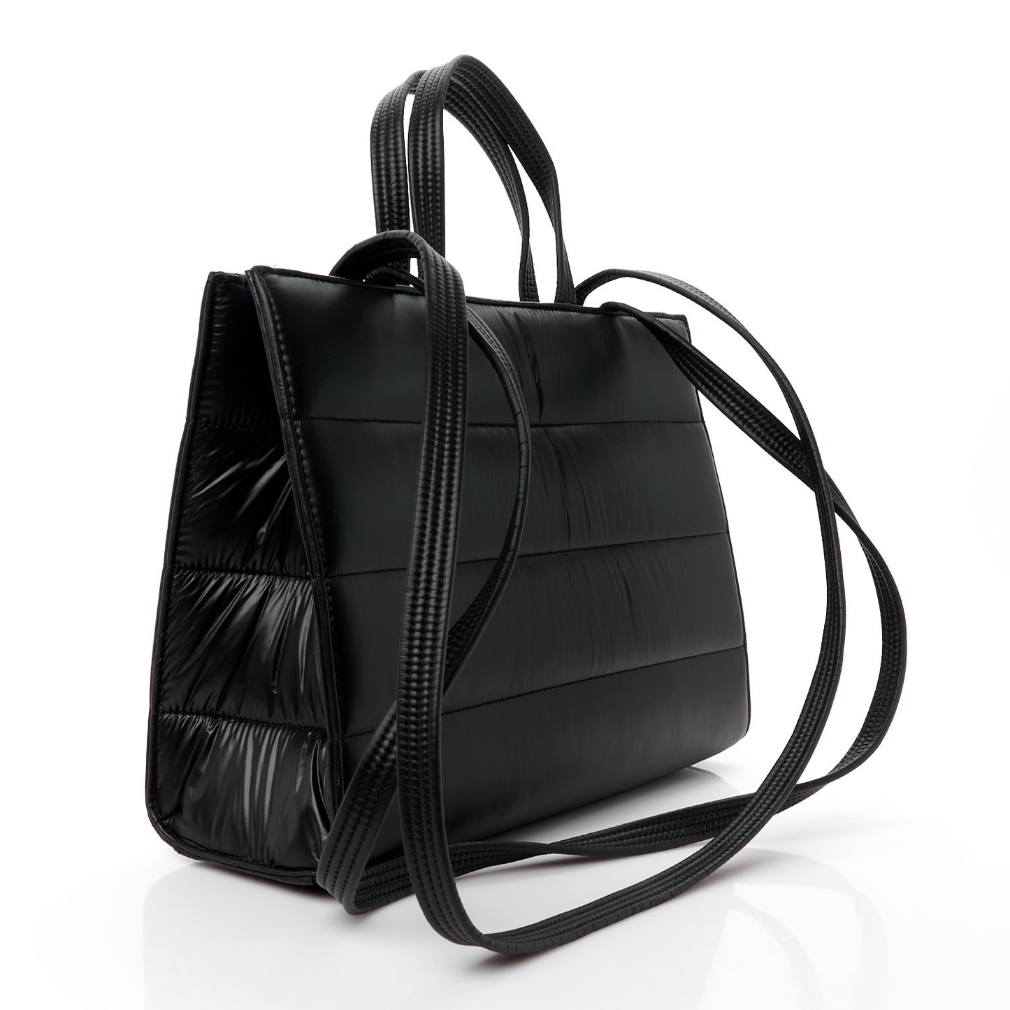 Nylon Medium Puff Shopping Bag Black