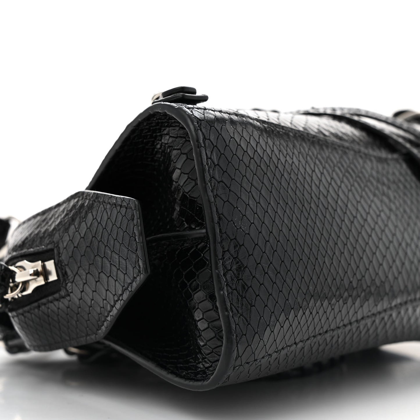 Grained Calfskin Snake Effect Silver Hardware Neo Classic Mini City Black