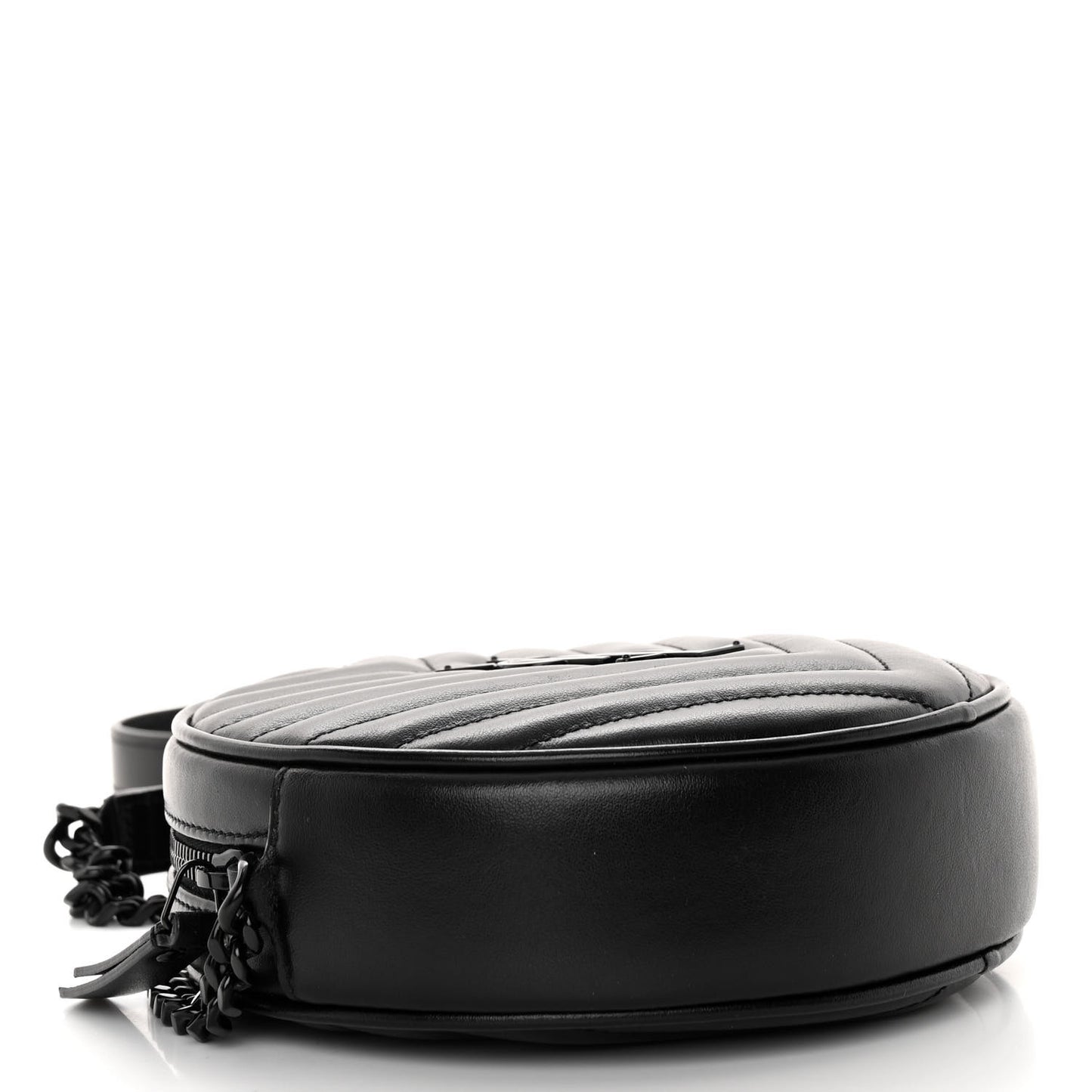 Calfskin Matelasse Chevron Round Vinyle Camera Bag Black