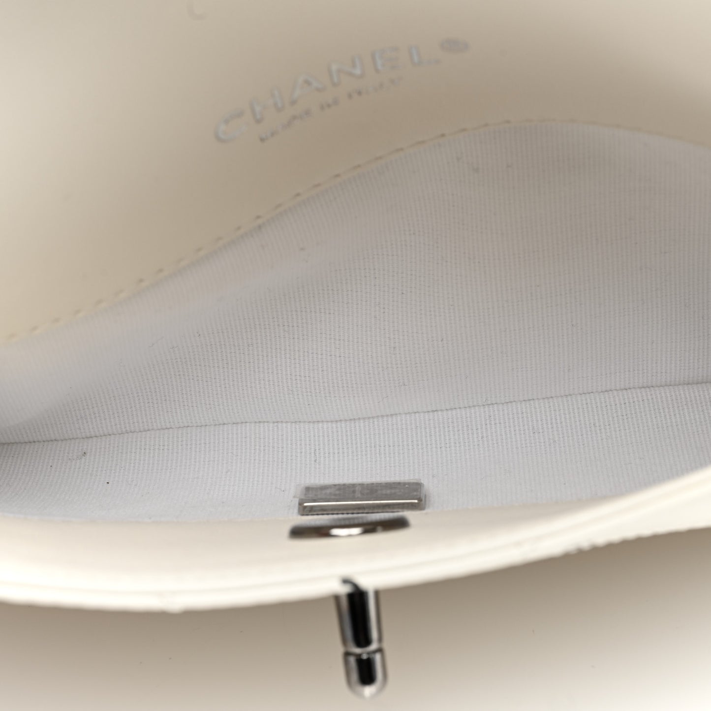 Printed Lambskin Logo CC Envelope Clutch With Chain White