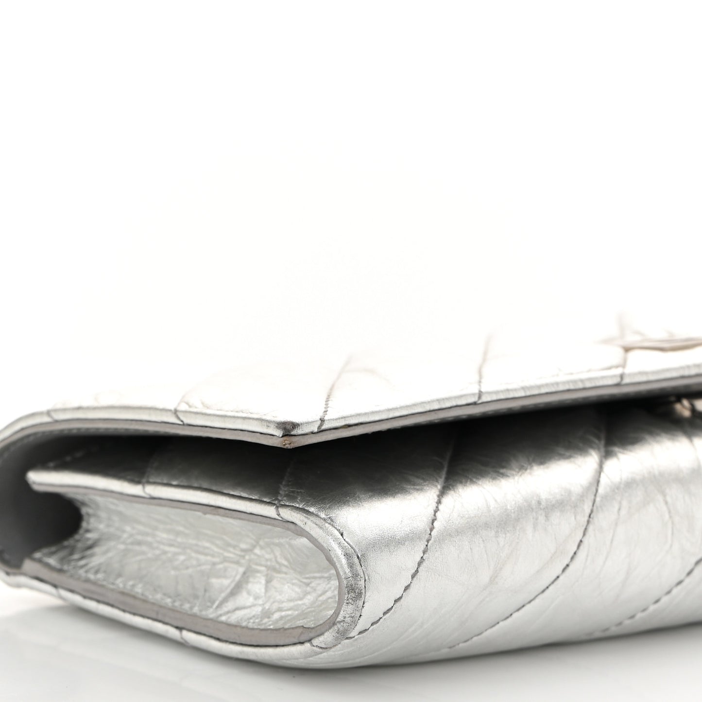 Metallic Calfskin Quilted Crush Wallet On Chain Silver