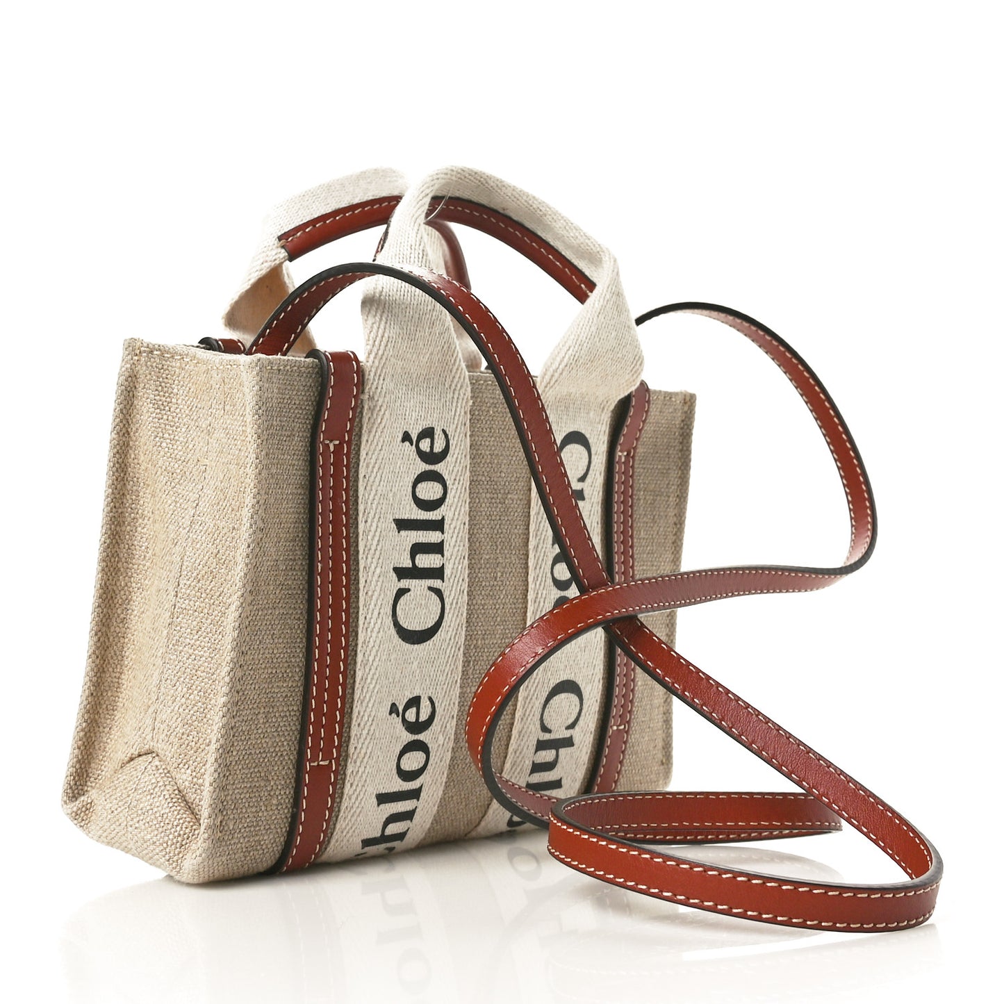 Cotton Calfskin Mini Woody Ribbon Tote White Brown