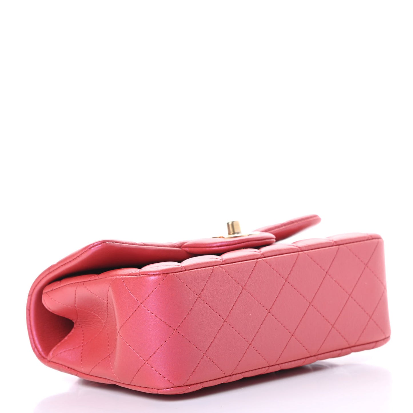 Iridescent Lambskin Quilted Mini Top Handle Rectangular Flap Red