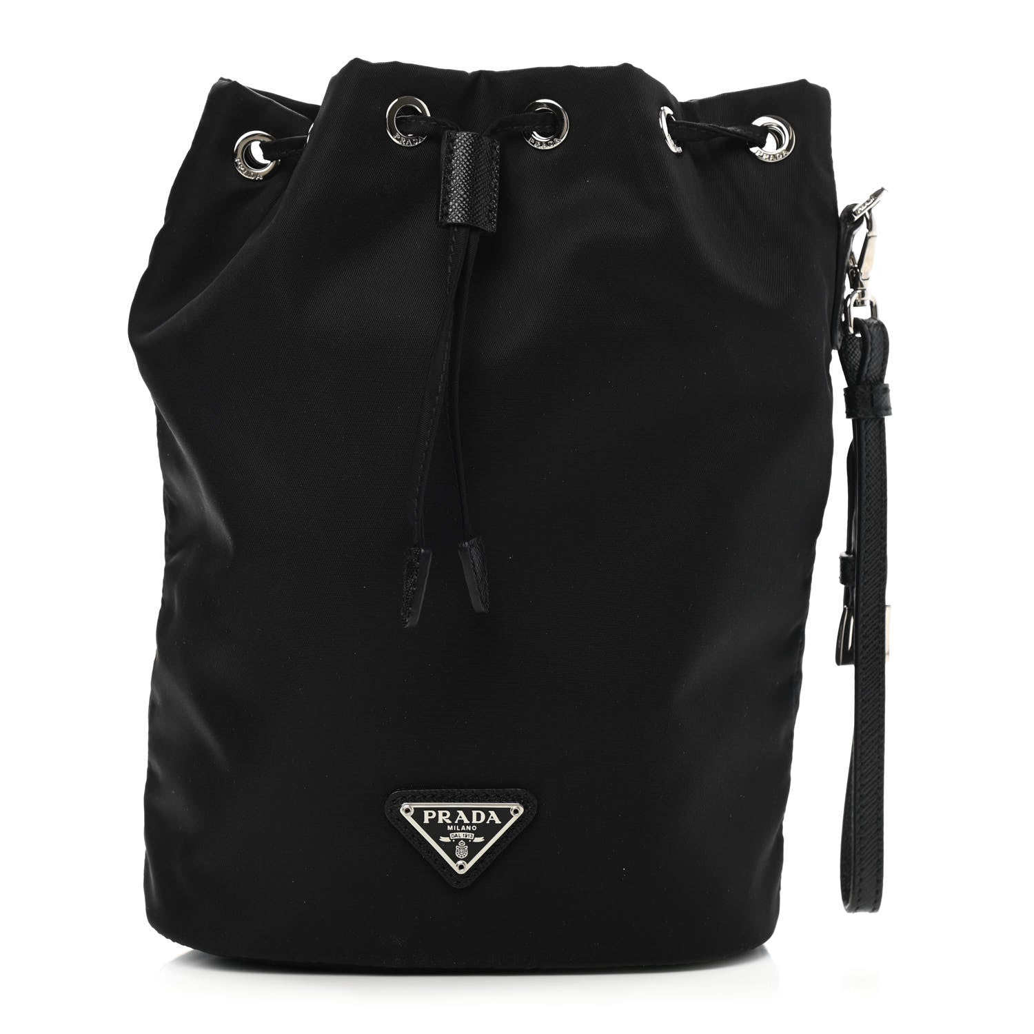 Prada Saffiano Tessuto Nylon Vela Bucket Wristlet Black 1 of 9