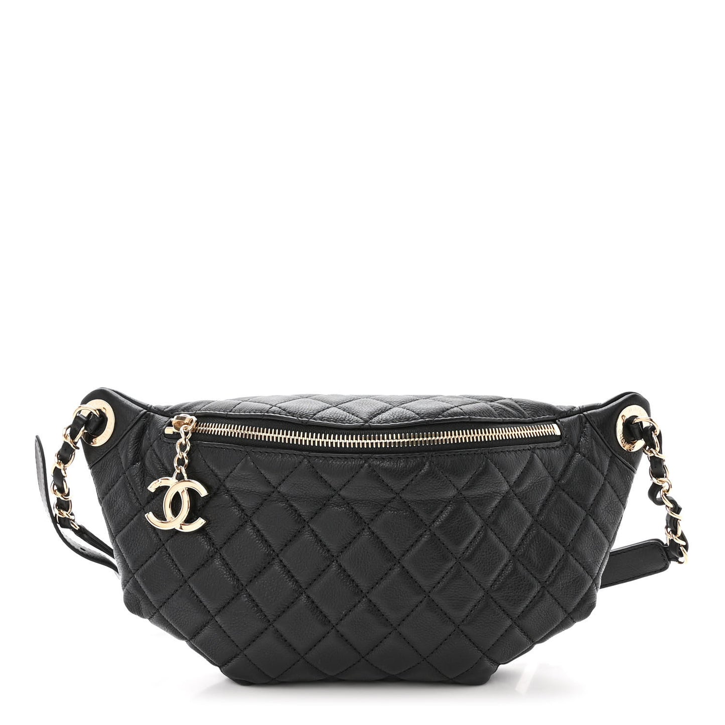 Calfskin Quilted Banane Waist Bag Fanny Pack Black