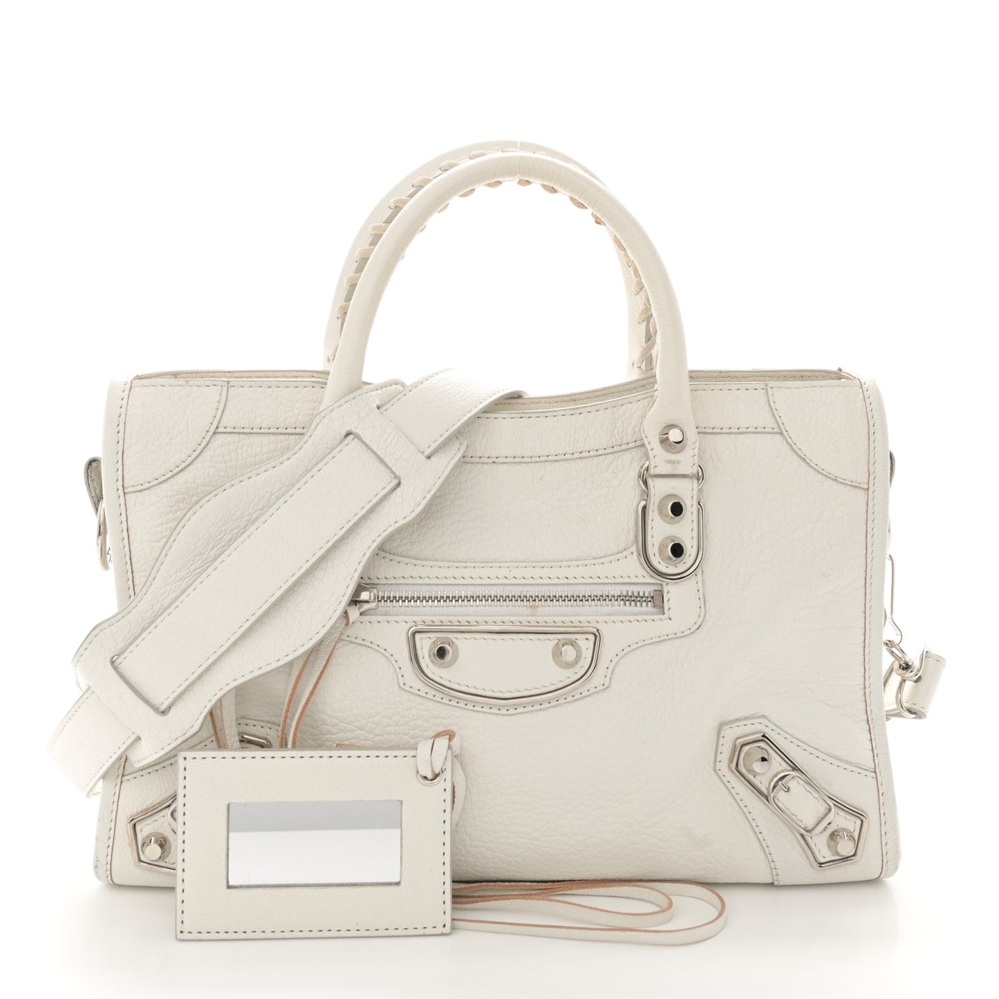 Chevre Silver Metallic Edge Hardware S City White