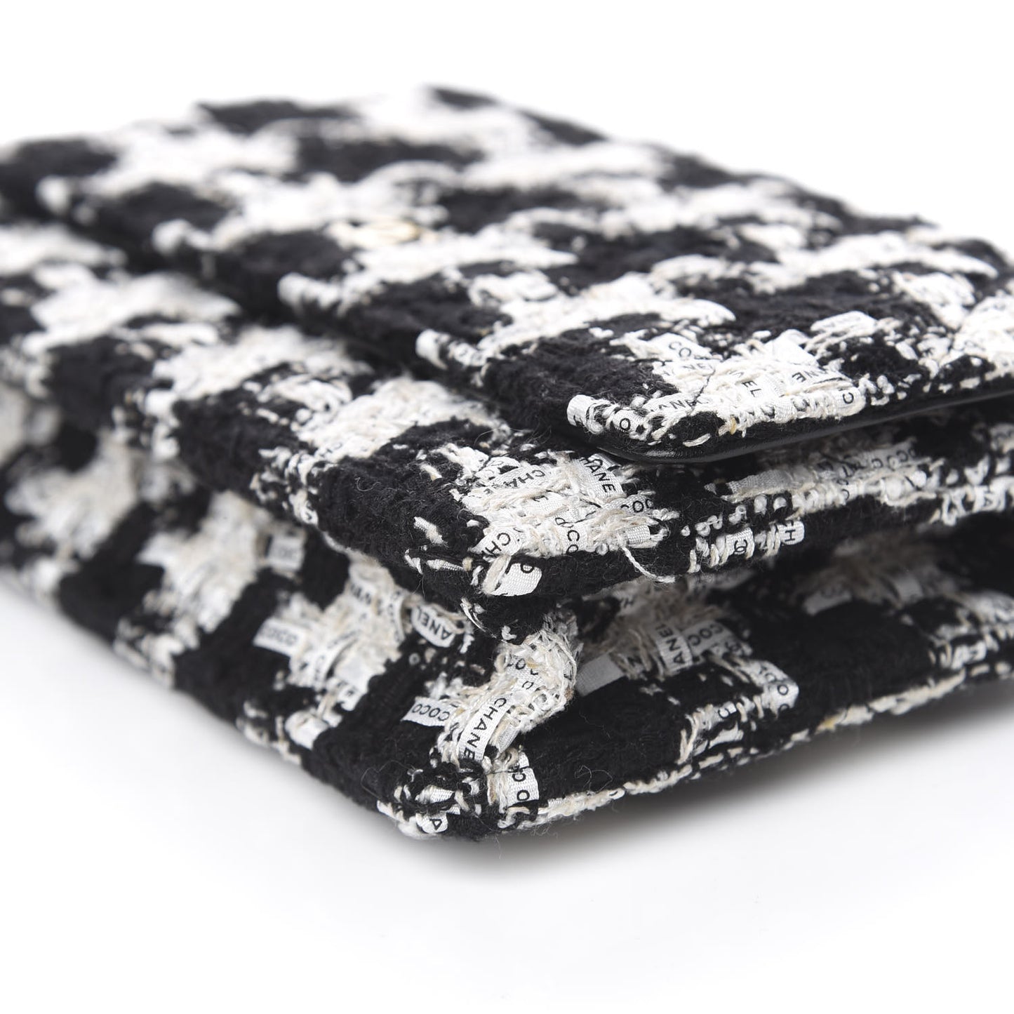 Tweed Quilted Wallet On Chain WOC Black Ecru White