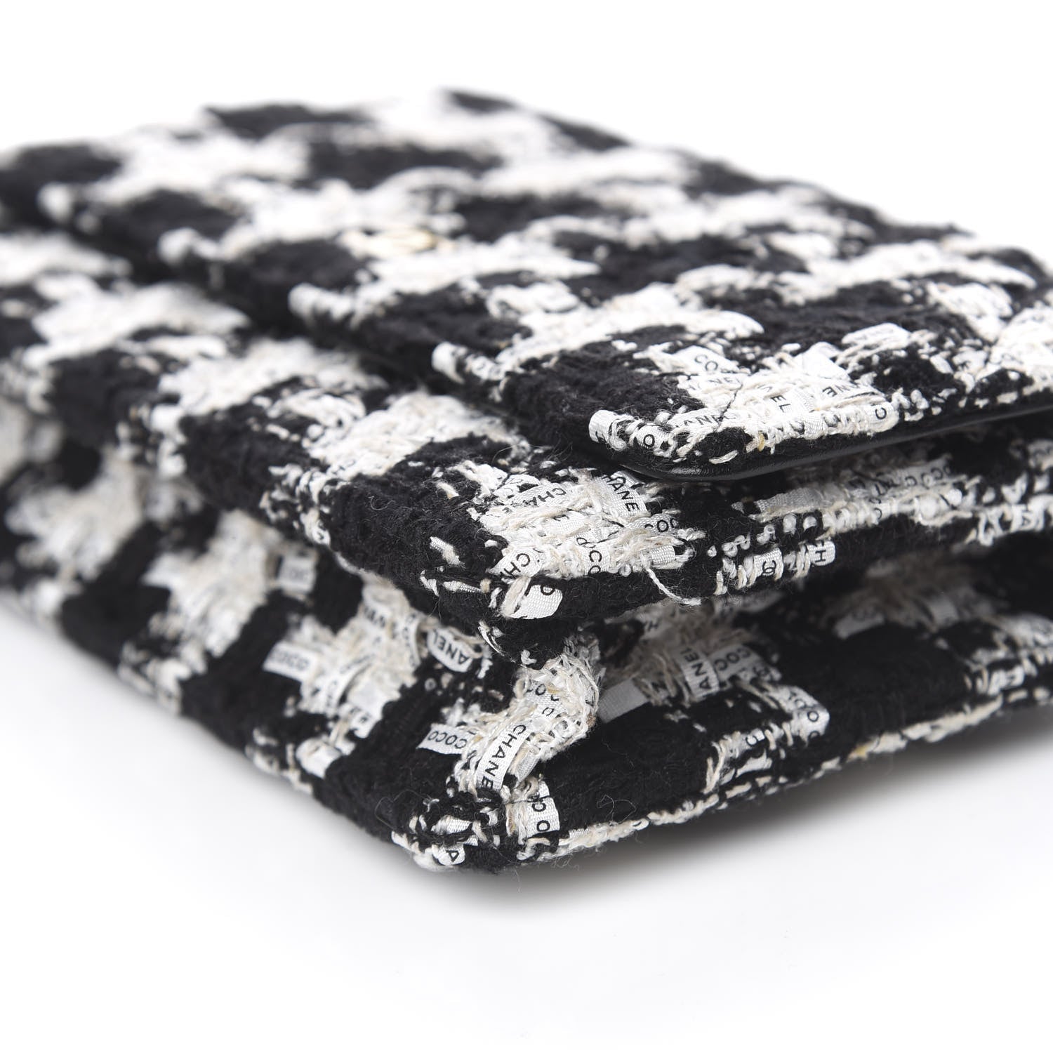 Chanel Tweed Quilted Wallet On Chain WOC Black Ecru White 9 of 11