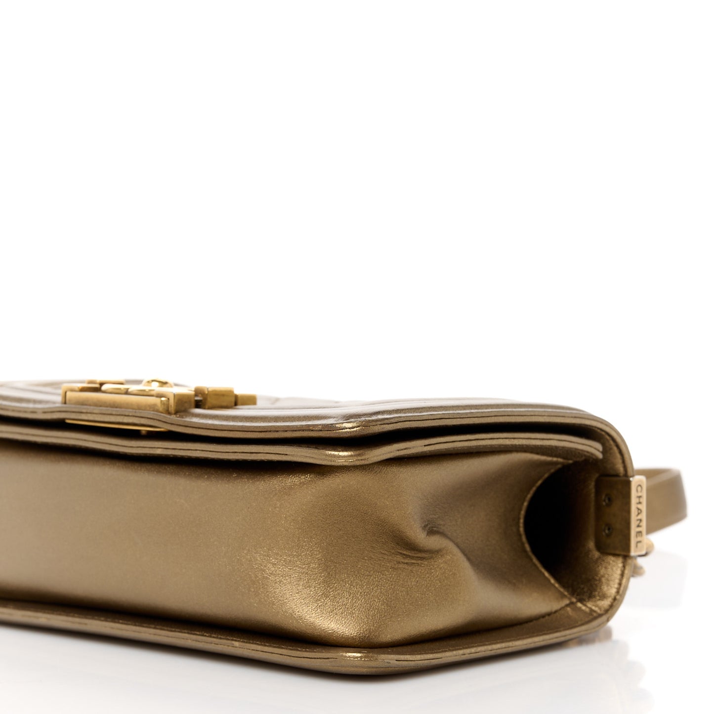 Metallic Calfskin Quilted Small Boy Flap Gold