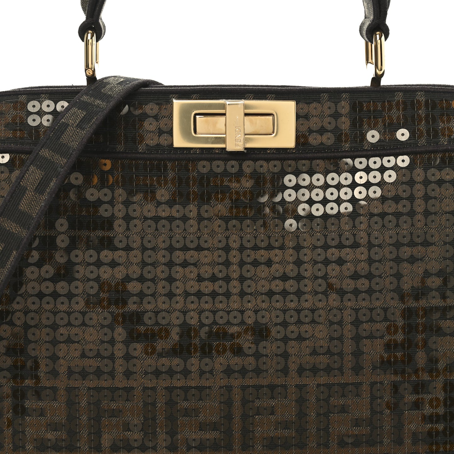 Fabric Jacquard Paillettes Vitello Seta FF 1974 Medium Peekaboo I SEE U Satchel Tobacco Moro